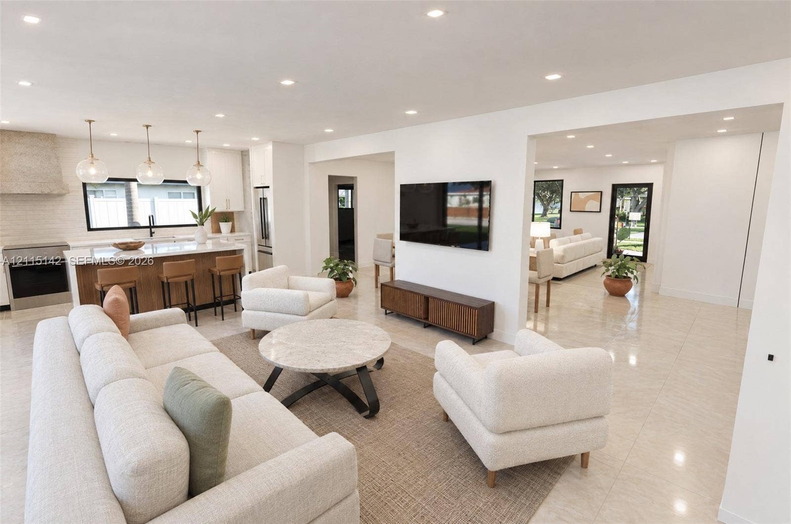 5940 SW 18th Street, Plantation, FL 33317 VIRTUAL RENDERING, NOT AN ACTUAL PHOTO. HOME IS UNDER CONSTRUCTION. Great room and family area shown as proposed per permitted plans; final construction, finishes, landscaping and furnishings may differ. Buyer to verify with developer.