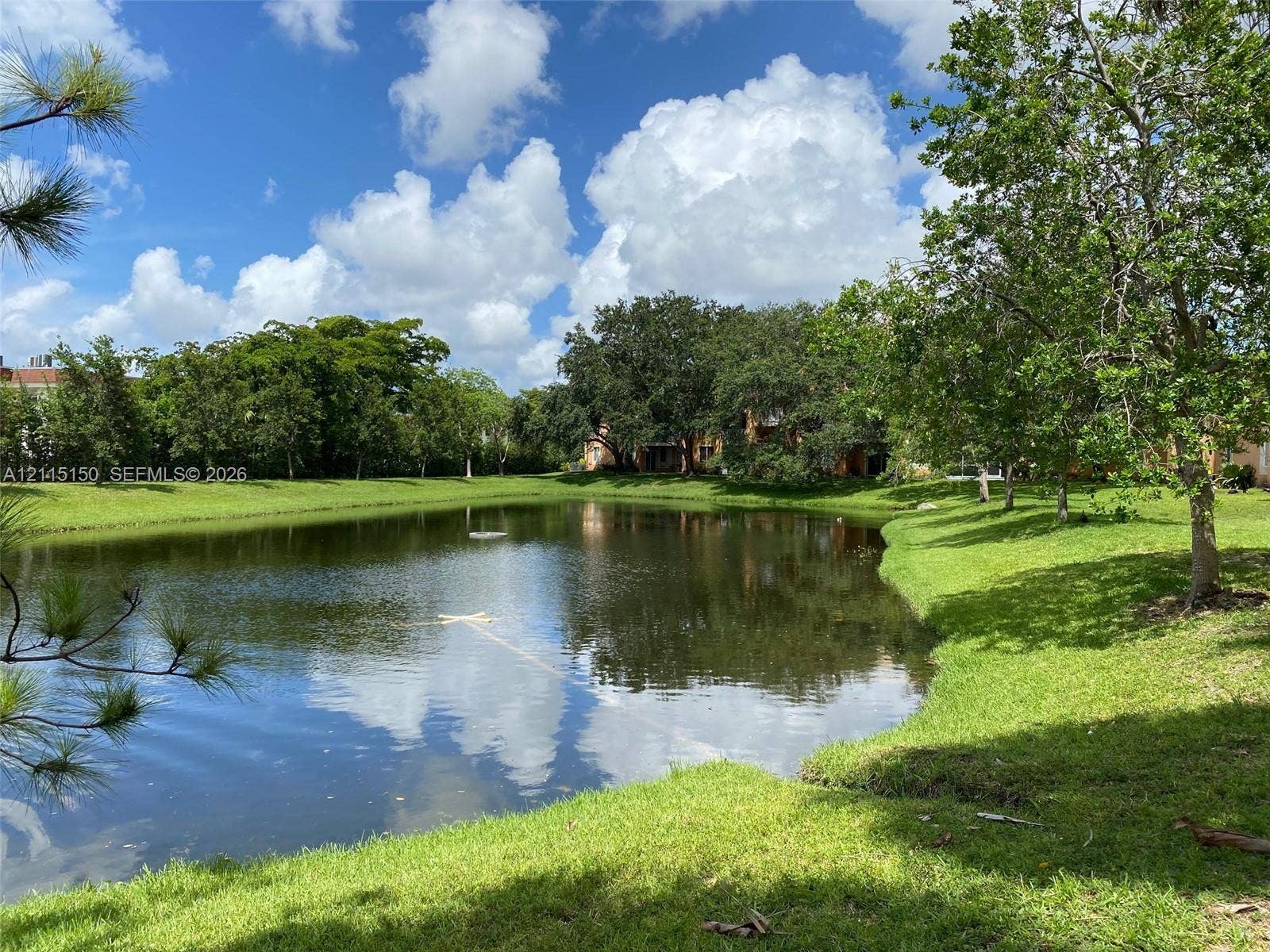 6992 SW 39th Street, #I201, Davie, Davie, FL 33314 Waterfront grounds featuring a natural pond, expansive grassy lawns, and mature canopy trees