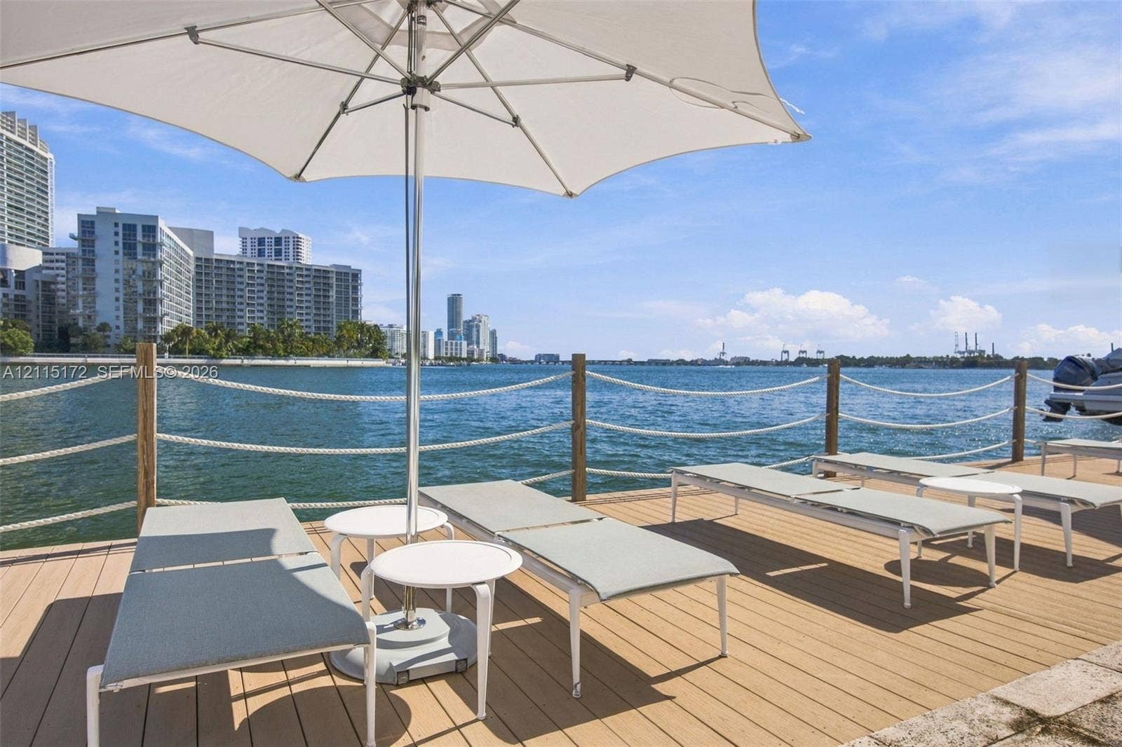 16 Island Avenue, #5C, Miami Beach, FL 33139 Waterfront wood-finish deck featuring a rope-rail perimeter