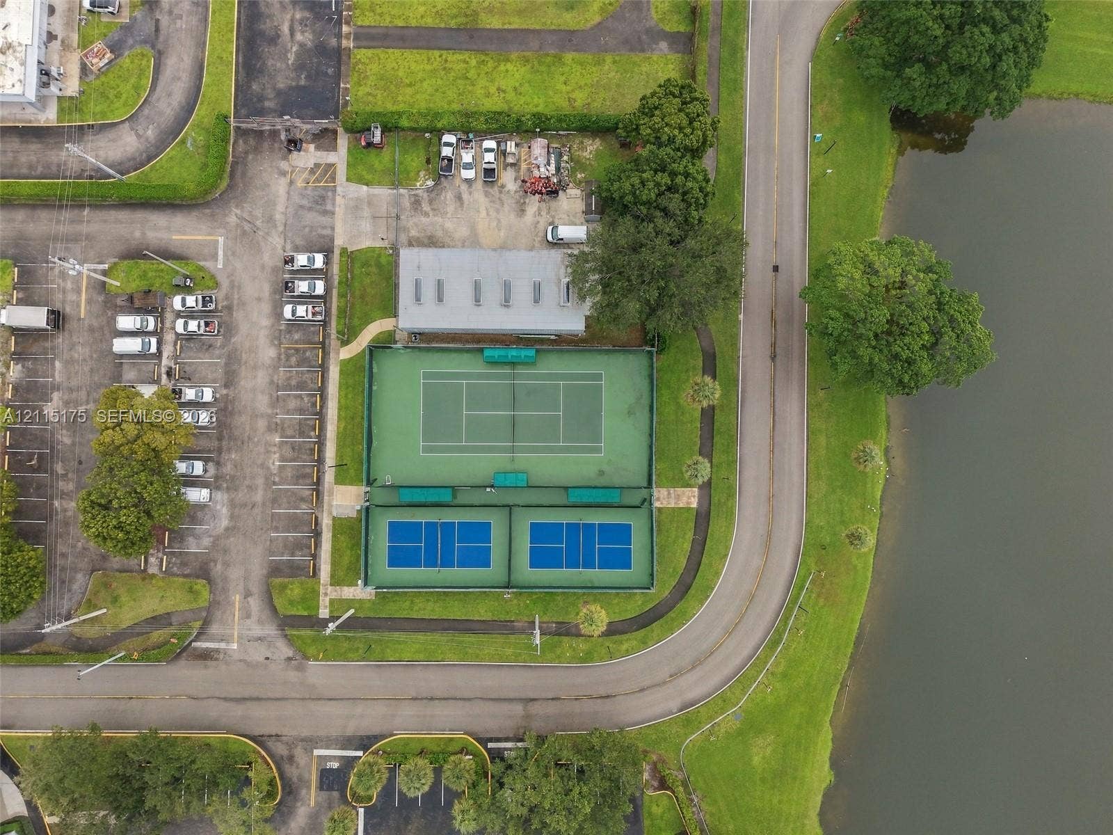 324 Seville N, Delray Beach, FL 33446 Aerial view of just one tennis court and two pickleball courts (of several in the complex)