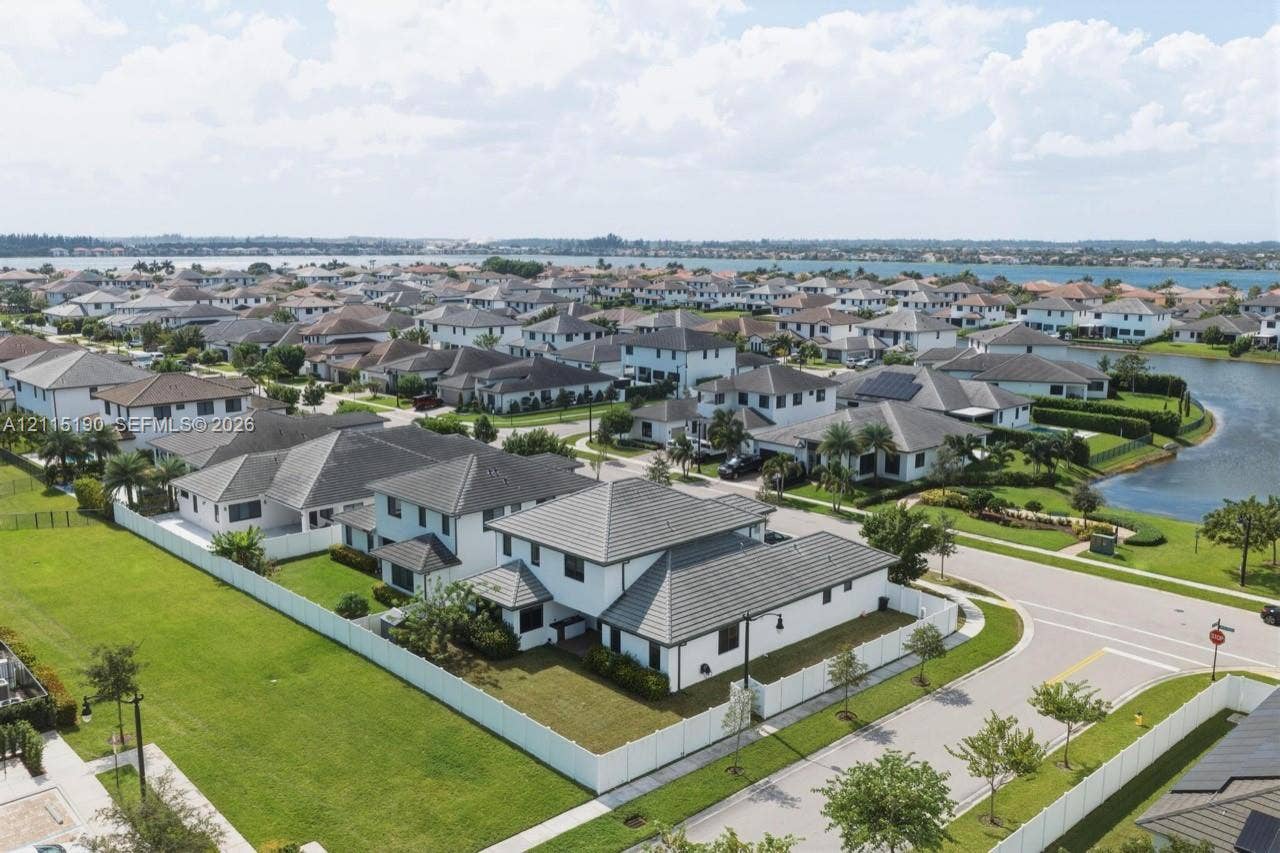 Aerial view of the home and surrounding neighborhood.