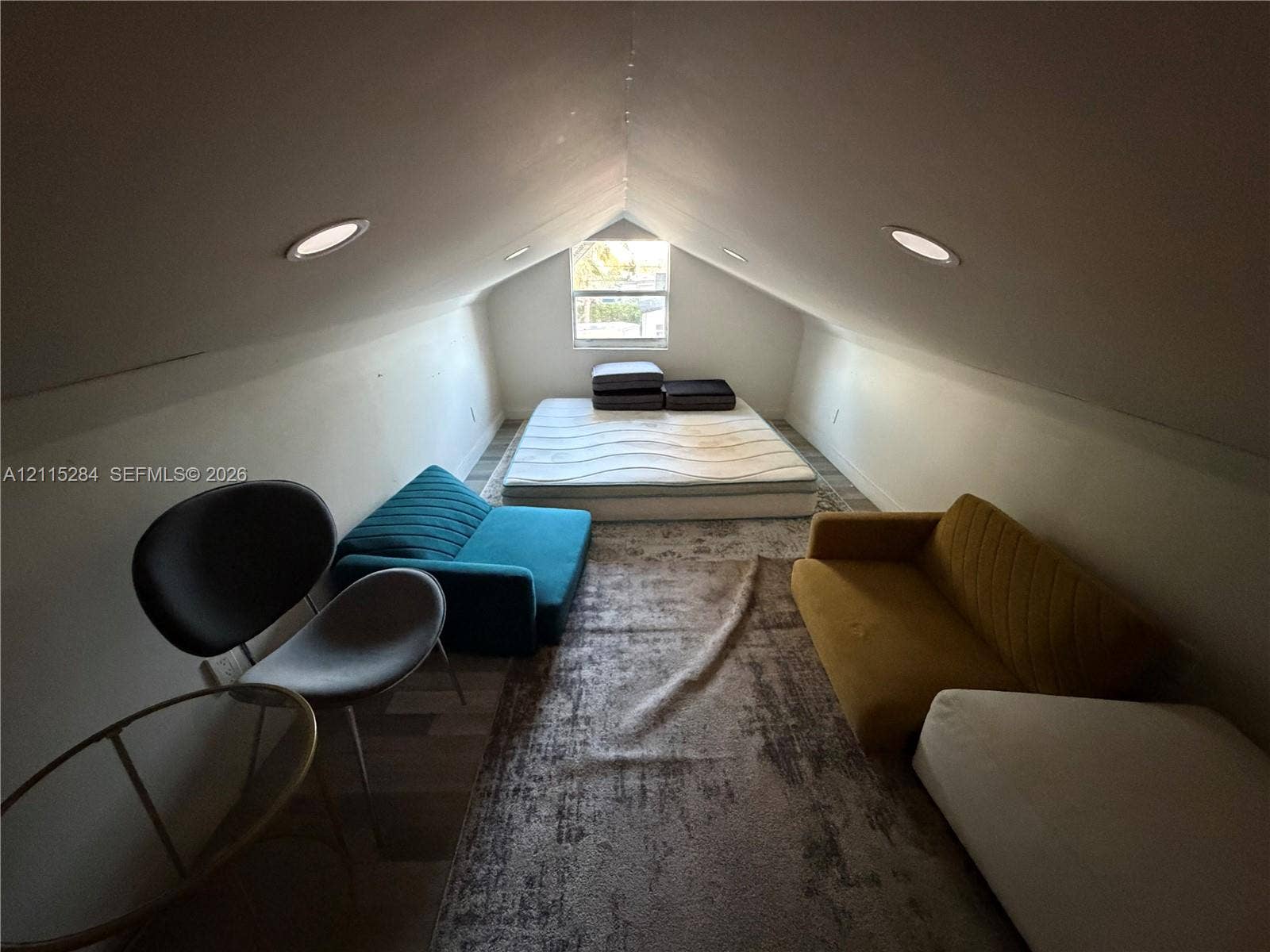 8047 NW 1st Place, Miami, Miami, FL 33150 Attic space featuring vaulted ceilings, wood-finish flooring, and recessed lighting