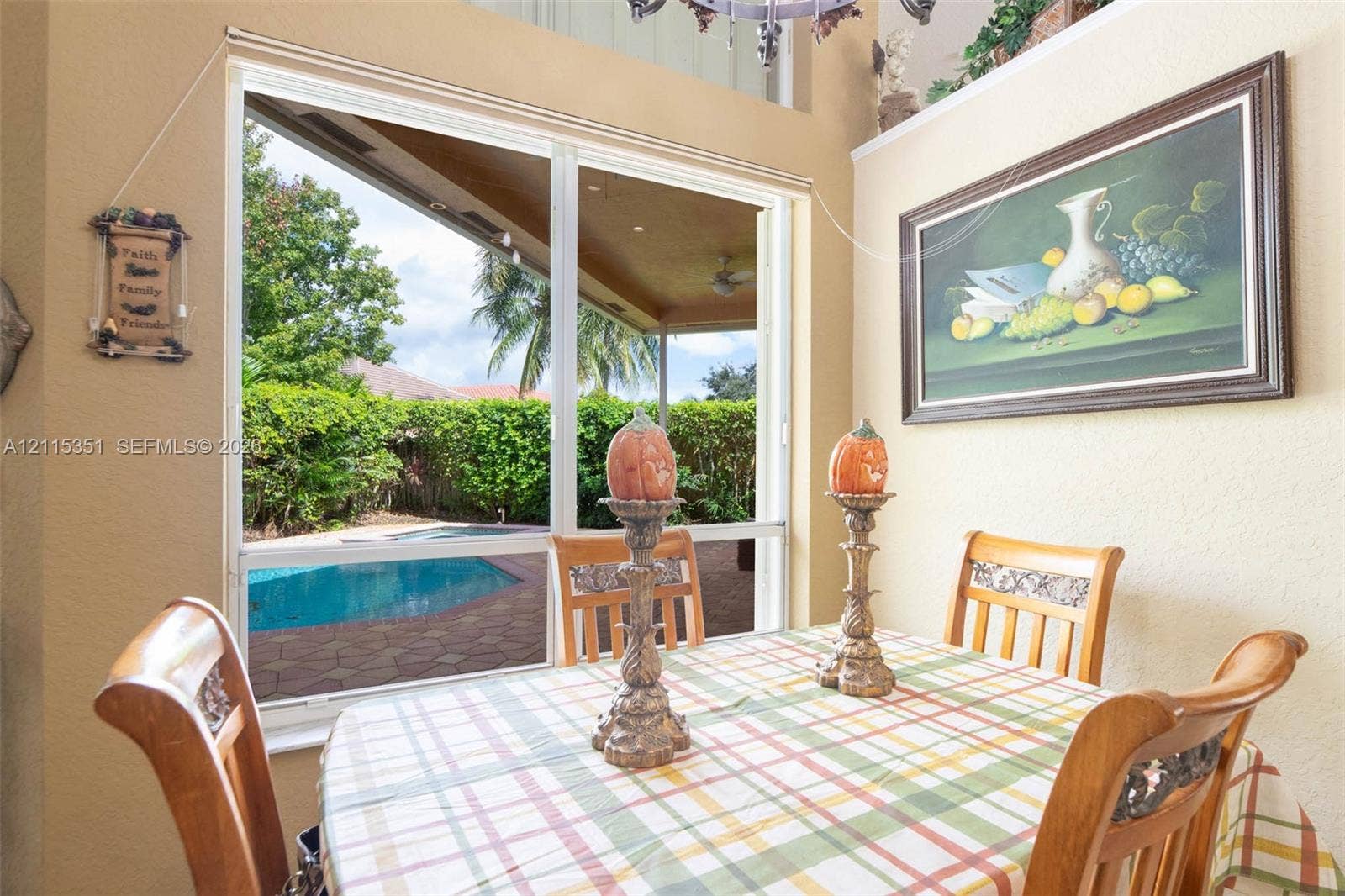 13845 NW 20th Street, Pembroke Pines, FL 33028 Large sliding glass doors providing access to a paved patio, swimming pool, and screened lanai