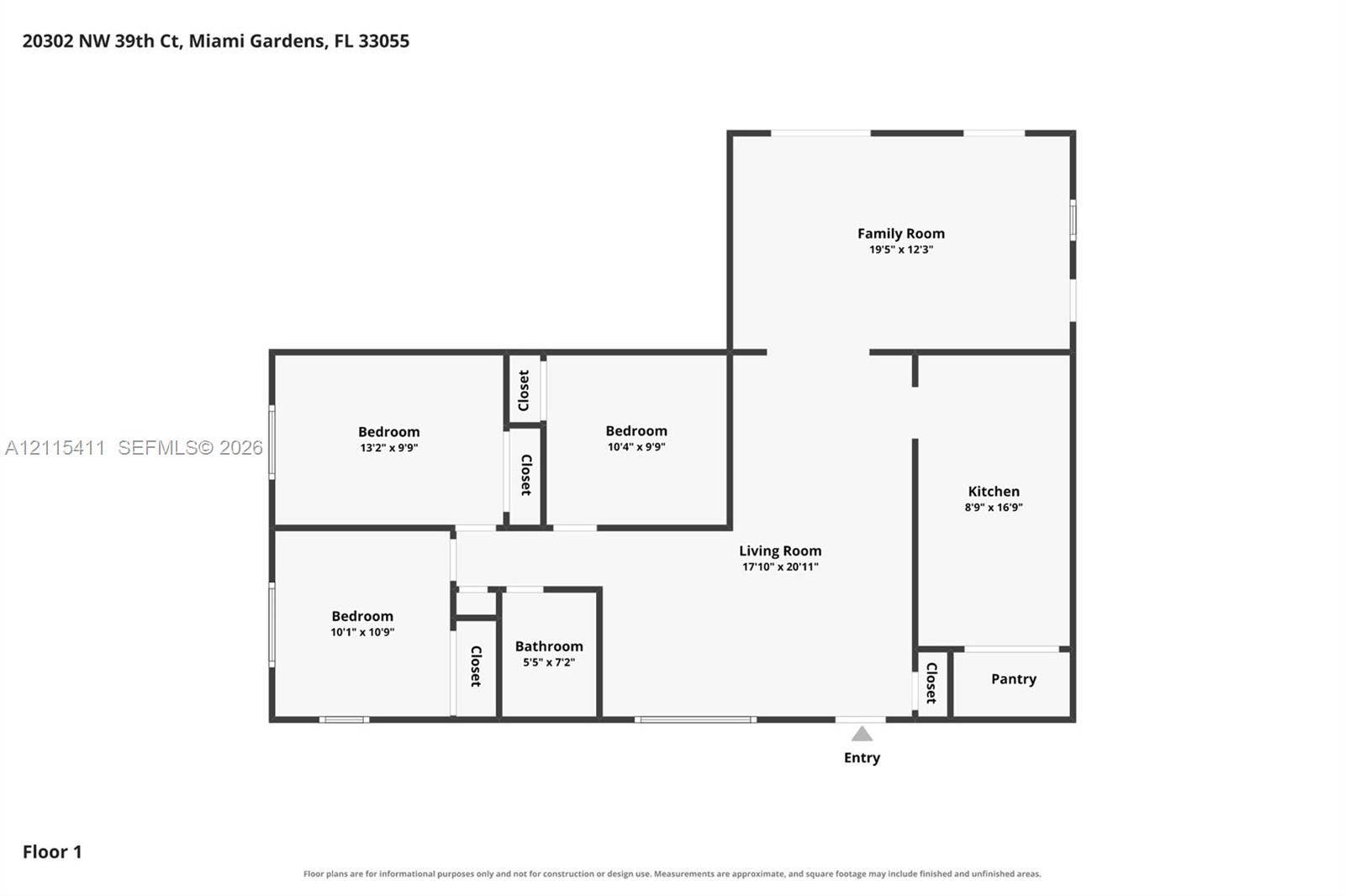 20302 NW 39th Court, Miami Gardens, FL 33055 Floor plan