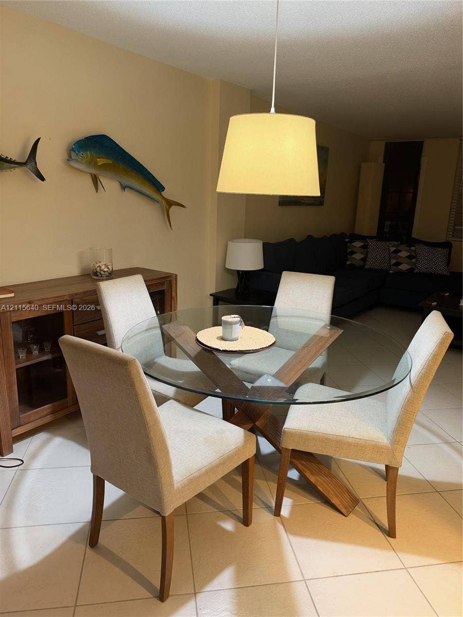 1913 S Ocean Drive, #426, Hallandale Beach, Hallandale Beach, FL 33009 Large-format tile flooring and suspended drum pendant lighting