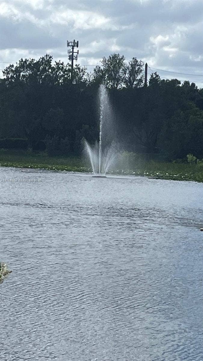 19409 NW 24th Place, Pembroke Pines, FL 33029 Pond featuring a central water fountain and peripheral vegetation