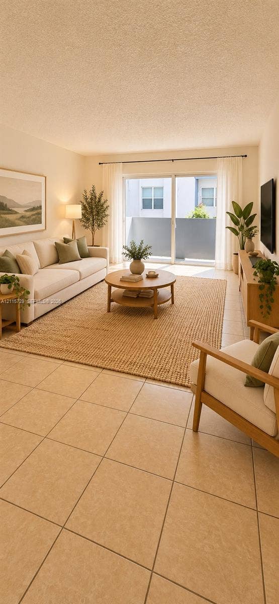 11110 SW 196th Street, #212, Cutler Bay, Cutler Bay, FL 33157 Neutral-toned ceramic tile flooring, sliding glass door, and solid-surface wall construction