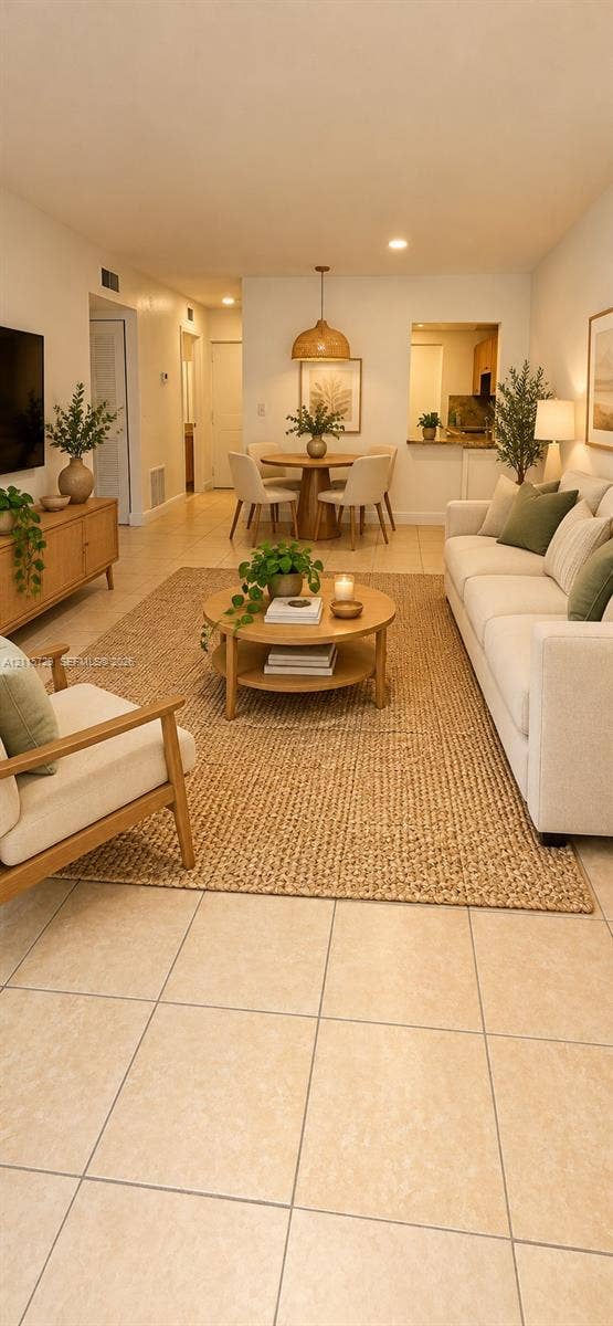 11110 SW 196th Street, #212, Cutler Bay, Cutler Bay, FL 33157 Large format tile flooring, recessed lighting, and a pendant light fixture