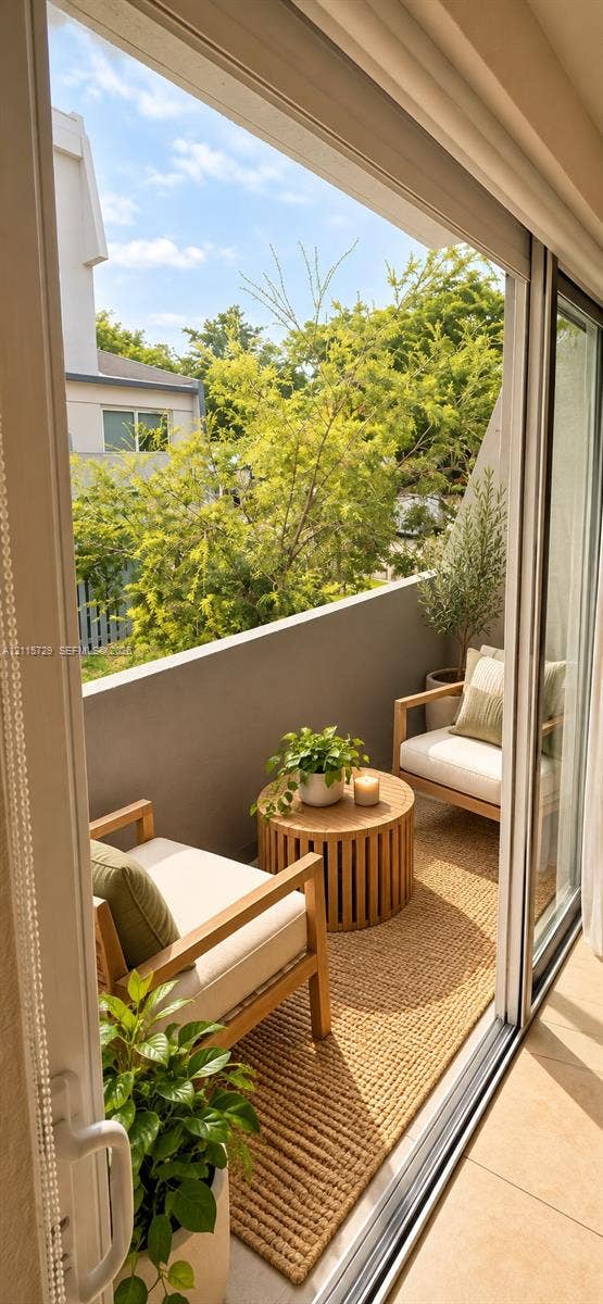 11110 SW 196th Street, #212, Cutler Bay, Cutler Bay, FL 33157 Balcony featuring sliding glass door access, concrete parapet wall, and tile flooring