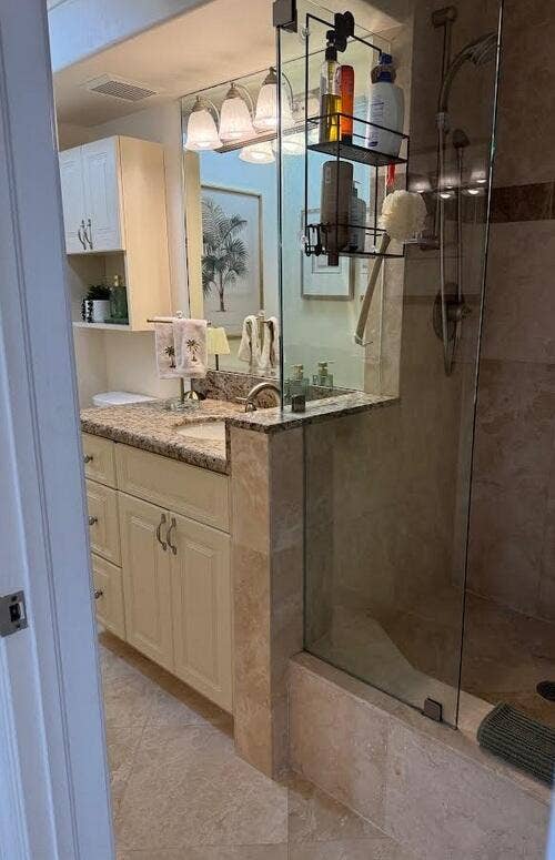 2000 S Ocean Drive, #804, Fort Lauderdale, FL 33316 Bathroom off living area with walk in shower.