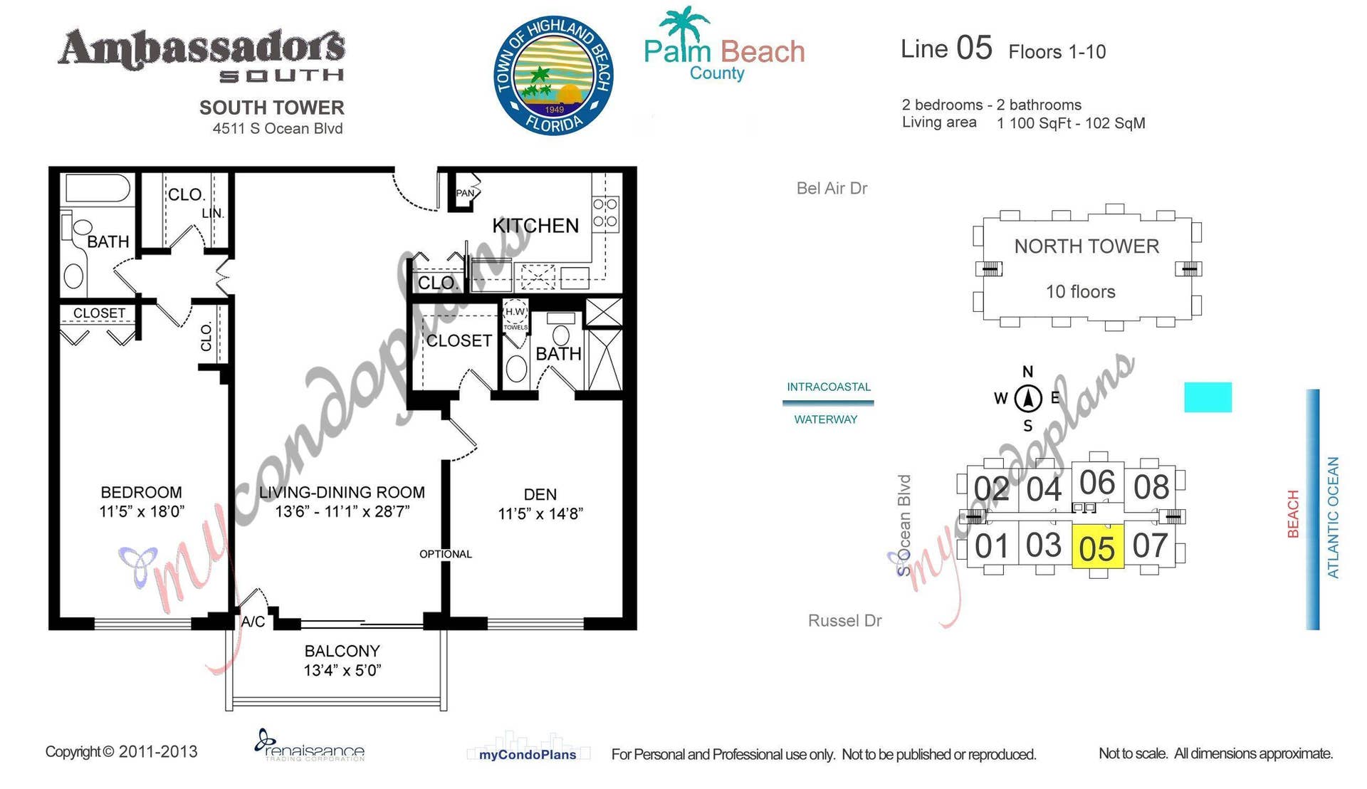 4511 S Ocean Boulevard, #205, Highland Beach, FL 33487 Floor Plan 205