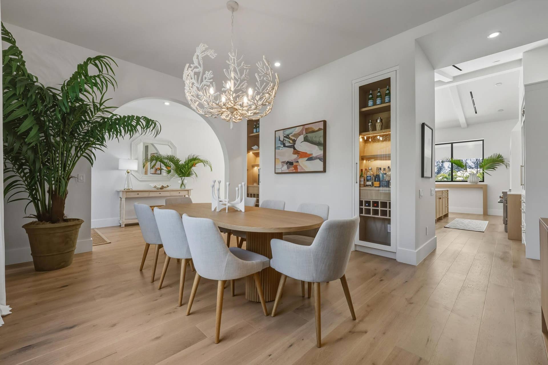 Formal dining room flows effortlessly into kitchen