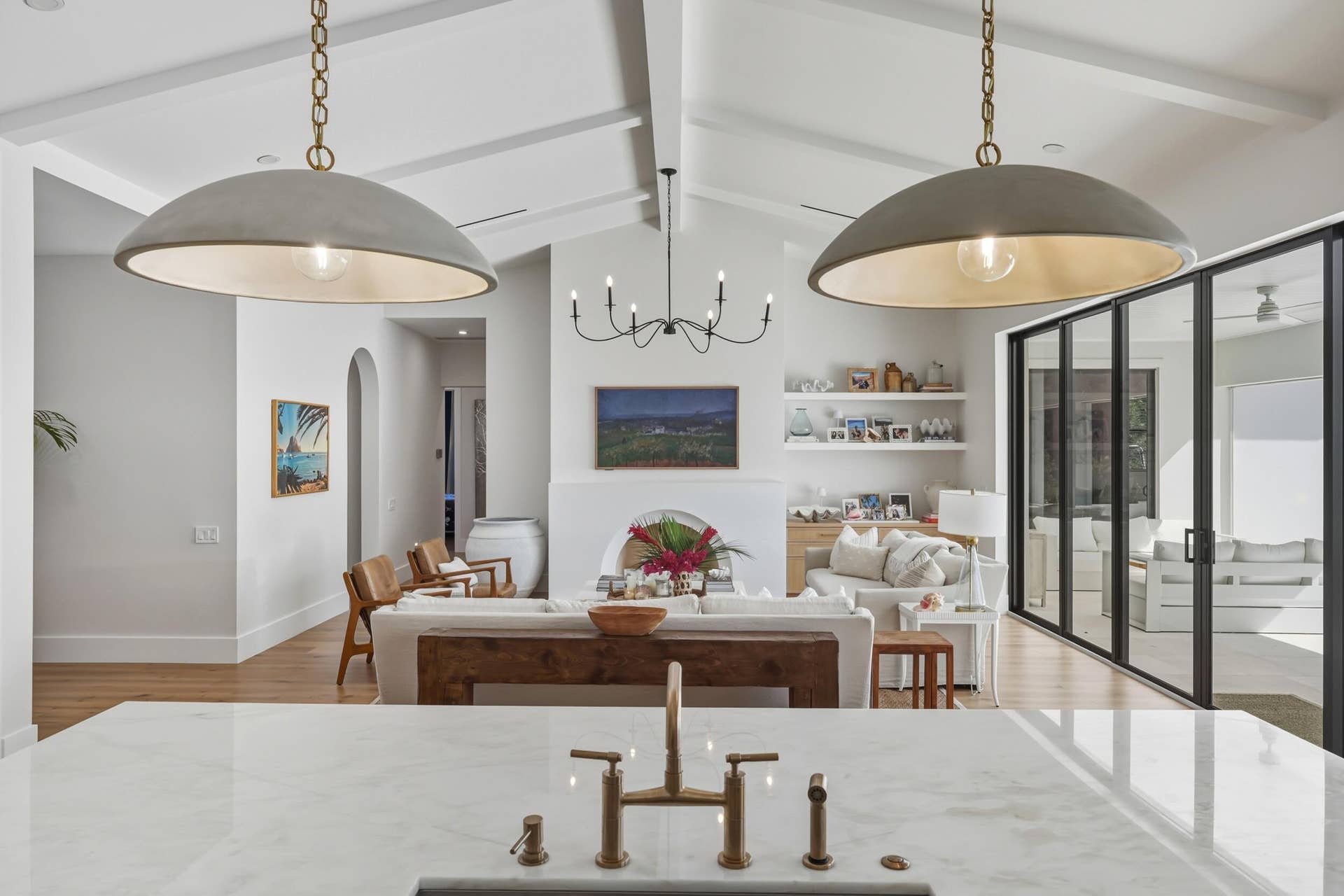 View of the living room from the kitchen island