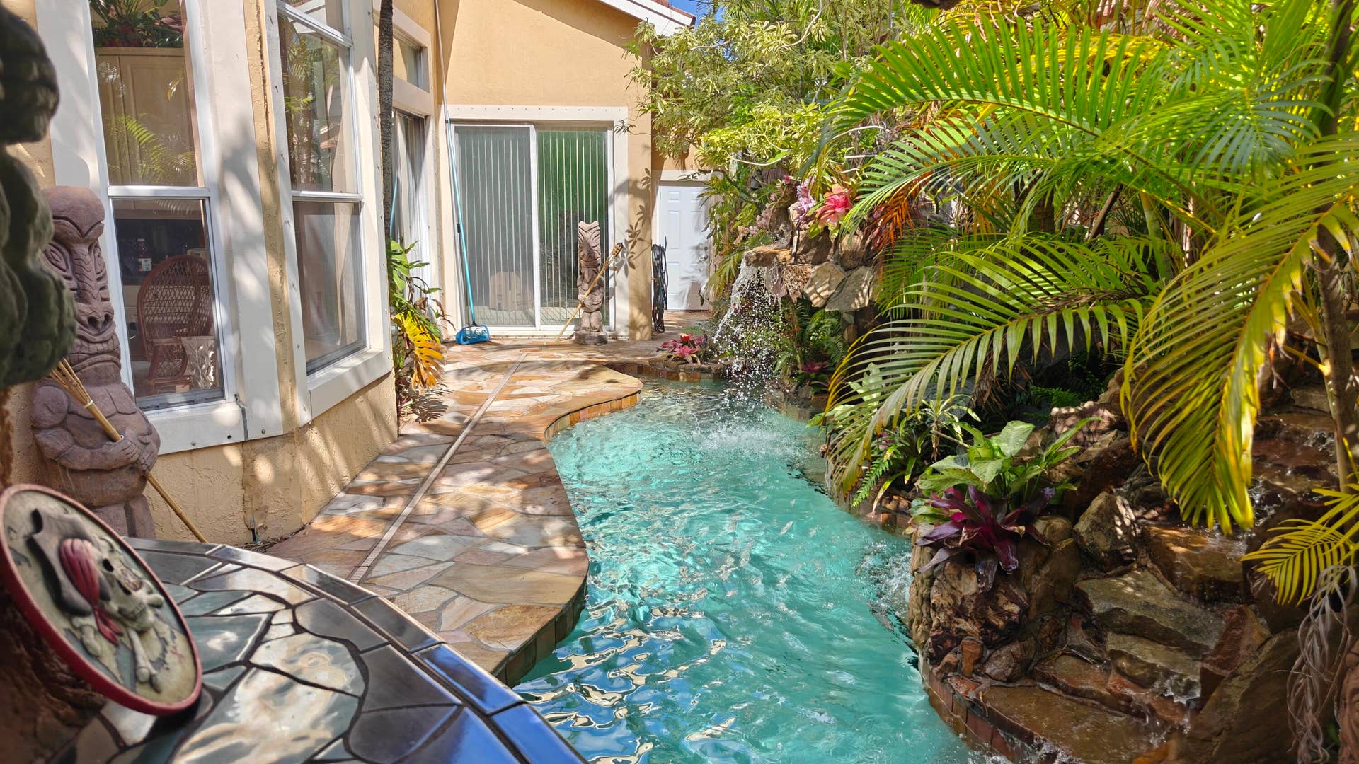 Pool view from patio tiki bar