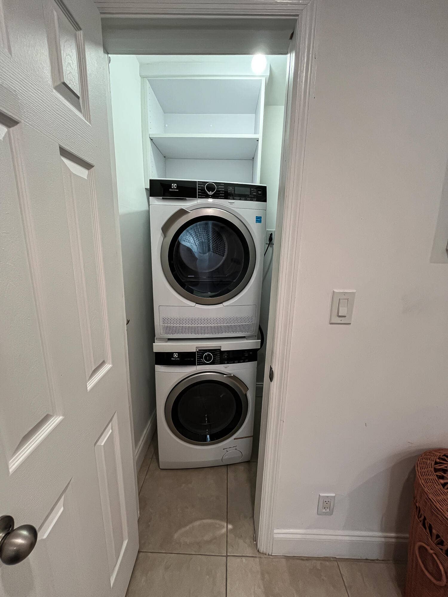 Newer Washer dryer in second bedroom closet, with built-ins