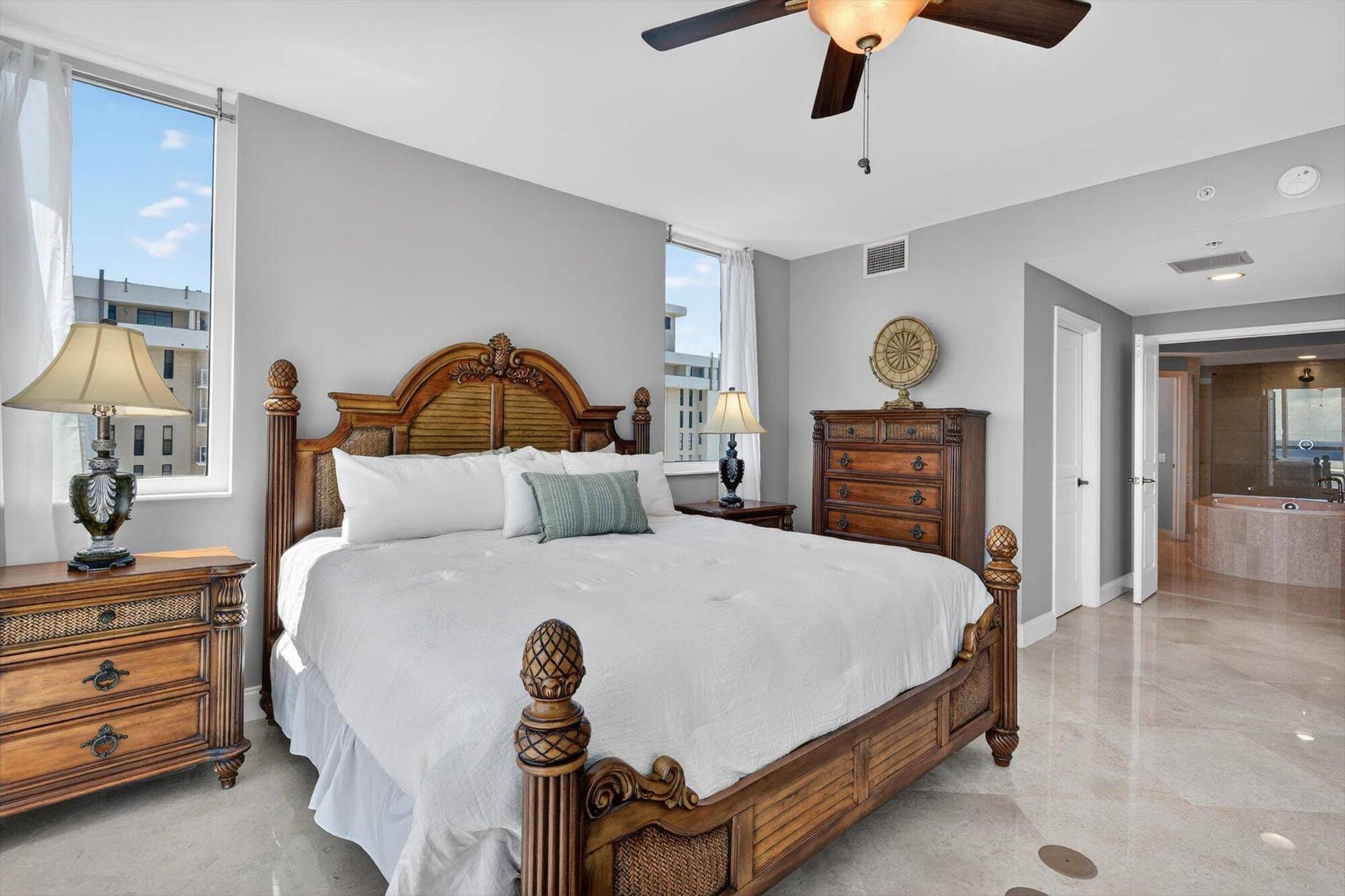 801 Briny Avenue, #1501, Pompano Beach, FL 33062 Luxurious oversized primary suite with dual walk-in closets and an impressive spa-style bathroom!