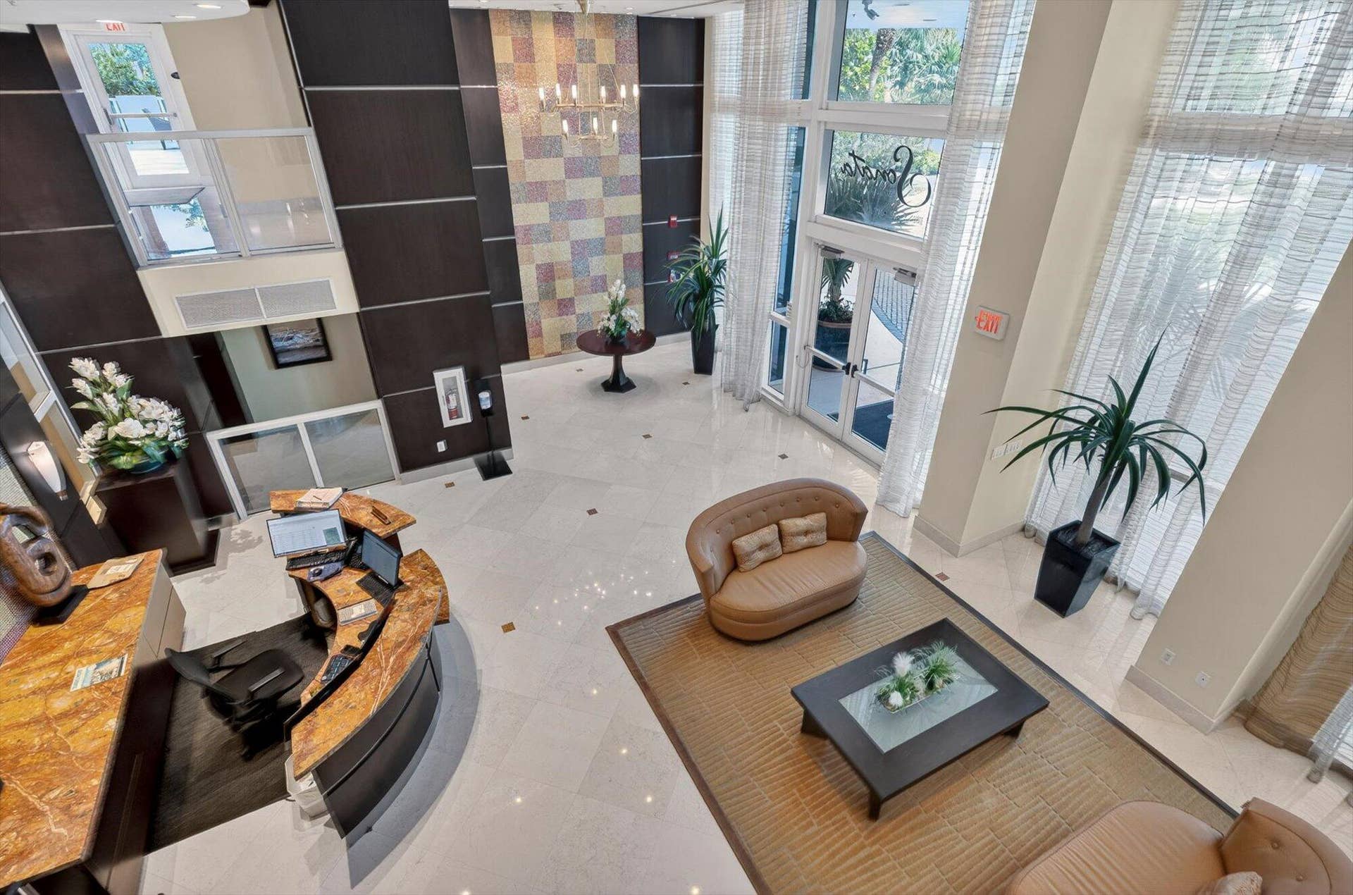 801 Briny Avenue, #1501, Pompano Beach, FL 33062 Beautifully designed lobby reflecting upscale coastal living