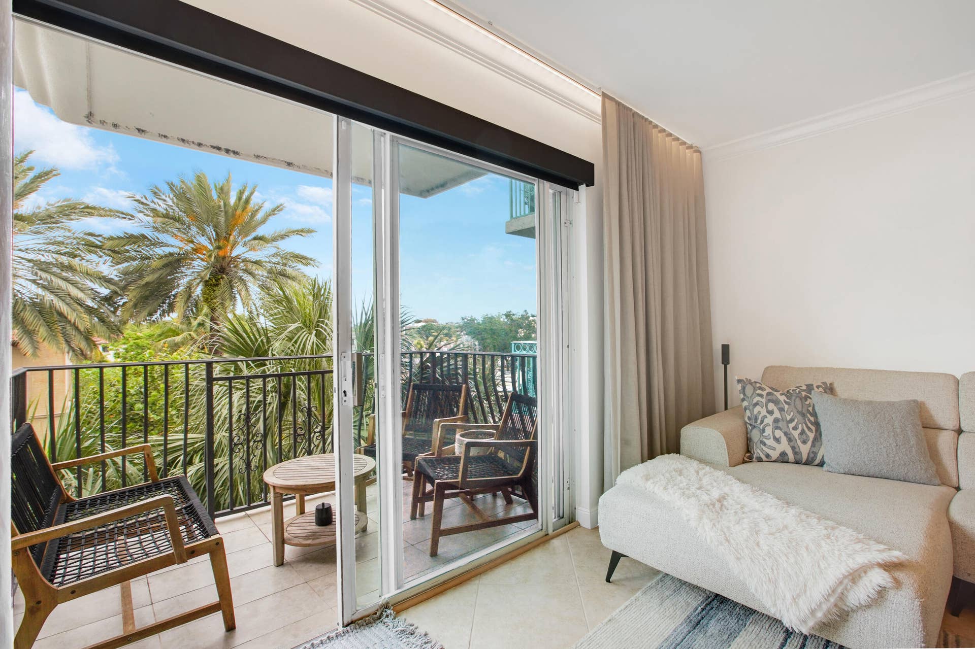 enjoy the private balcony with city skyline views