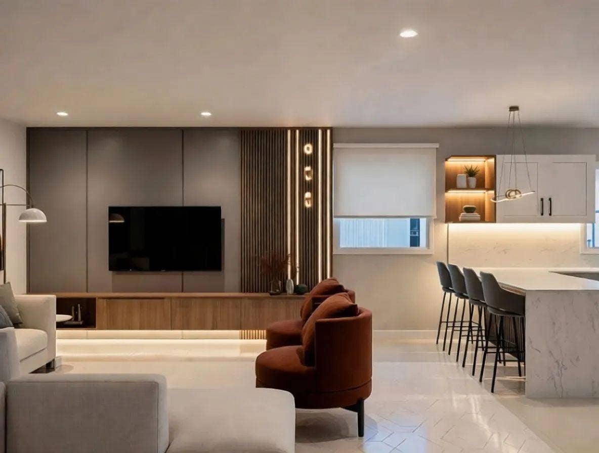 Custom wall panel enhancements shown in photos are part of a planned upgrade and are currently in progress, with completion anticipated within 4560 days