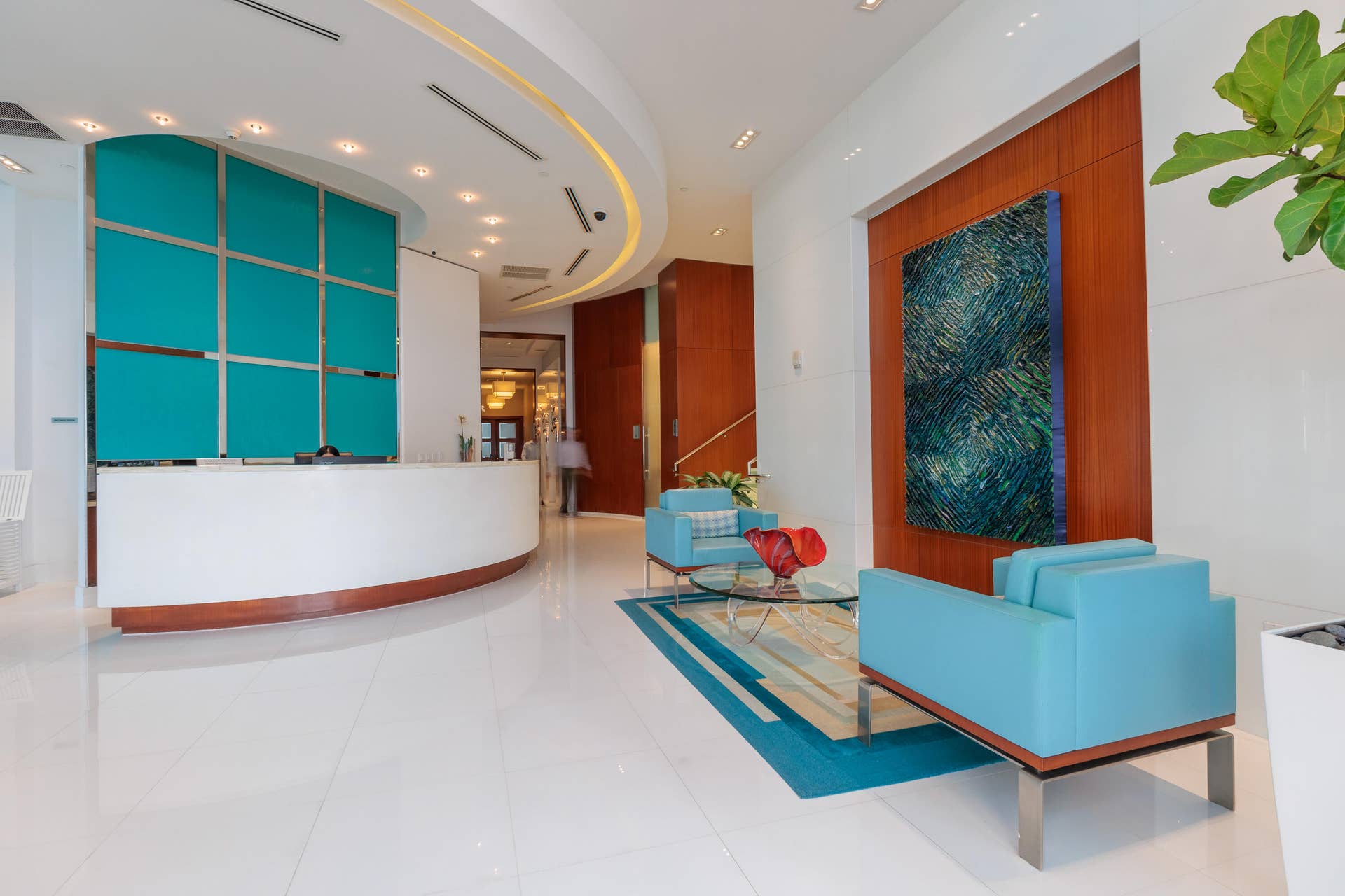 entry to building w/ front desk