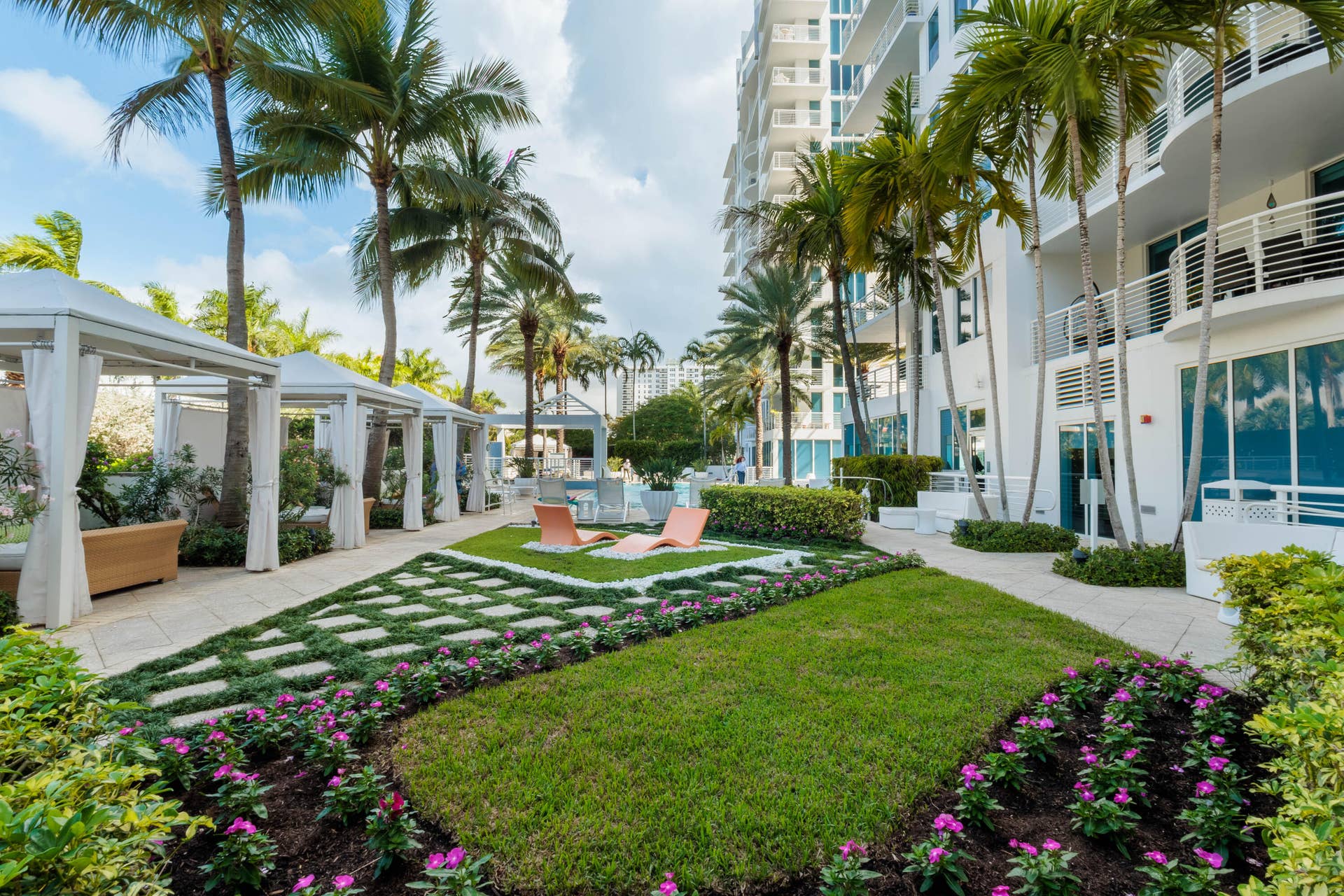 fresh landscaping, with cabanas for resort style relaxing.