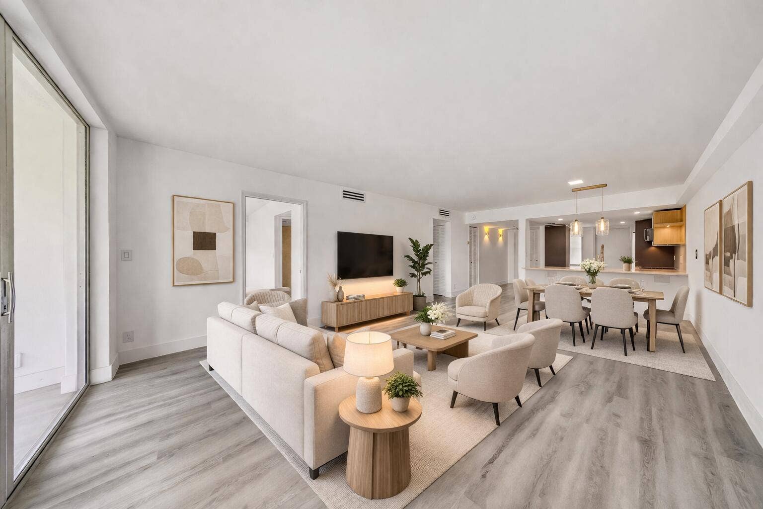 Modern minimalist living and dining spac