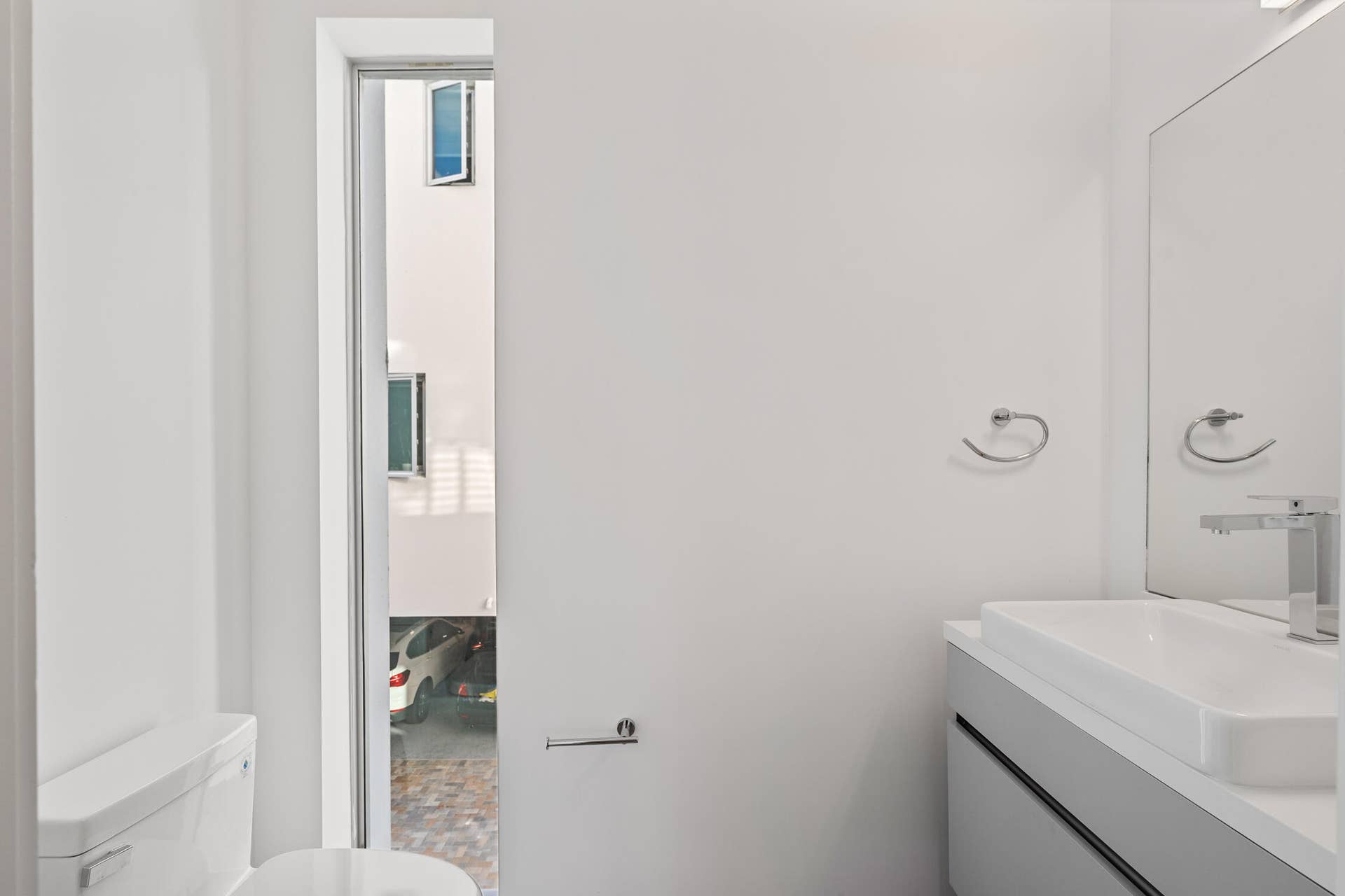 Half bath on the main living floor ideal for guests and ease.