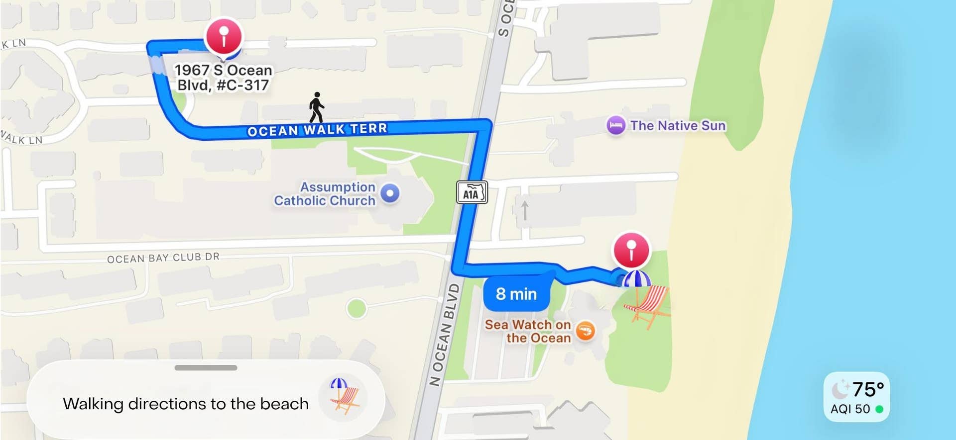 Walking directions to the beach