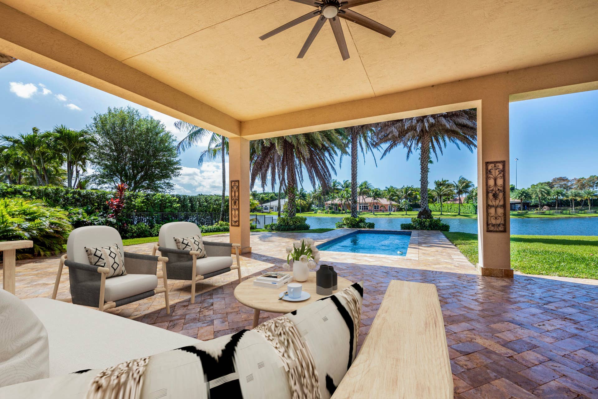 15234 SW 40th Street, Davie, FL 33331 Outdoor Patio overlooking pool and lake