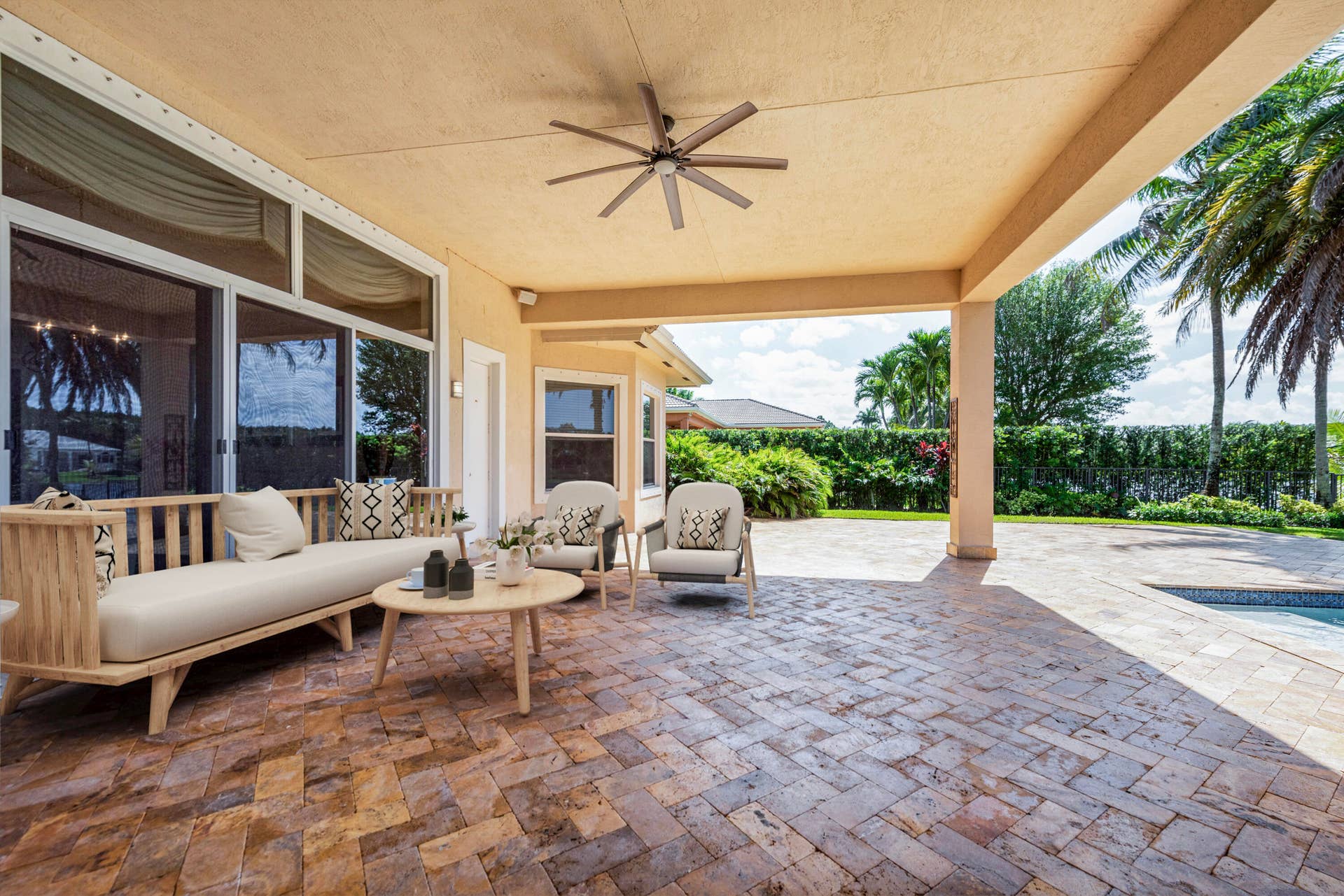 15234 SW 40th Street, Davie, FL 33331 Oversized Patio with travertine marble flooring