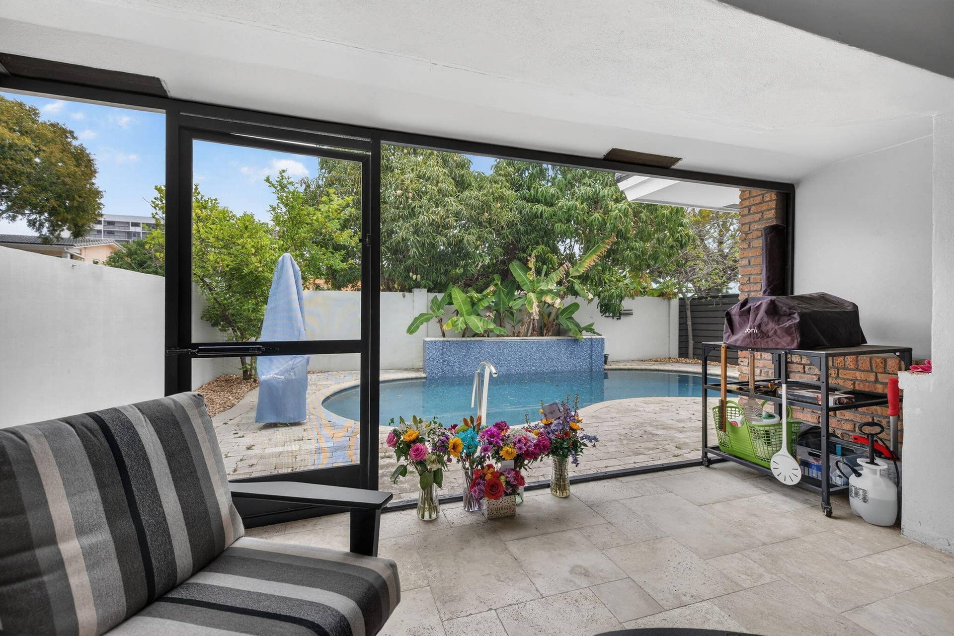 Super Bright Covered Patio Out to Pool