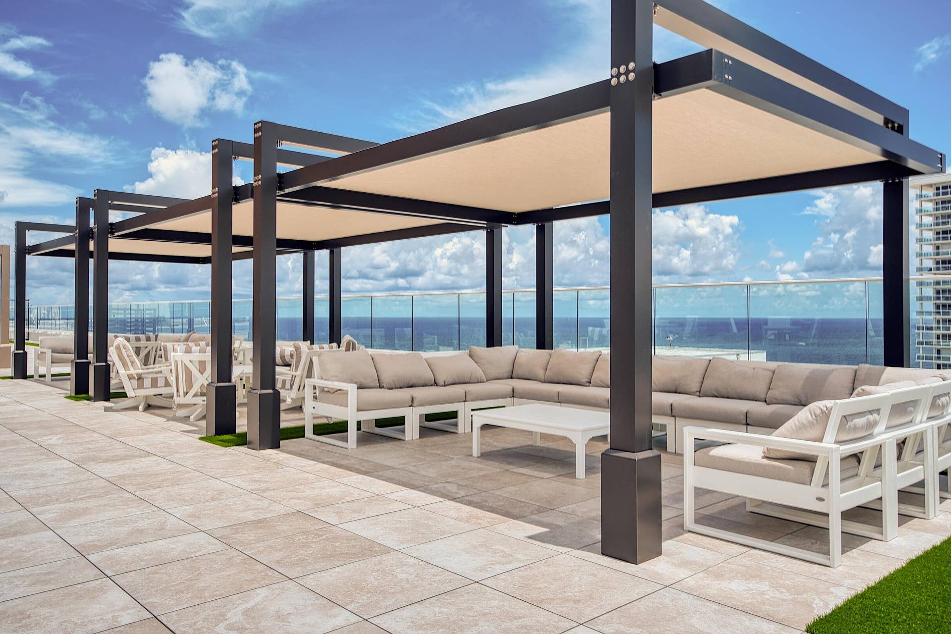Gazebos with New Furniture on Westside of the Rooftop Pool Deck