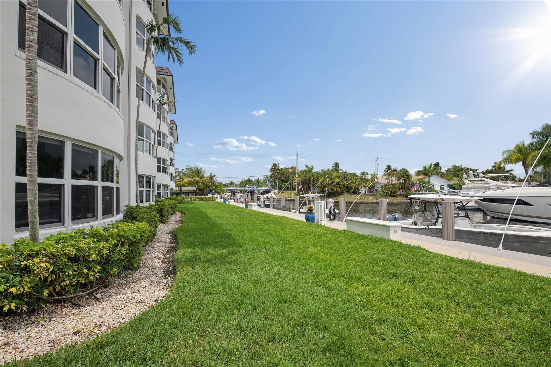 5100 Bayview Drive, #106, Fort Lauderdale, FL 33308 Lush green space leading to dockage along a deep-water canal.