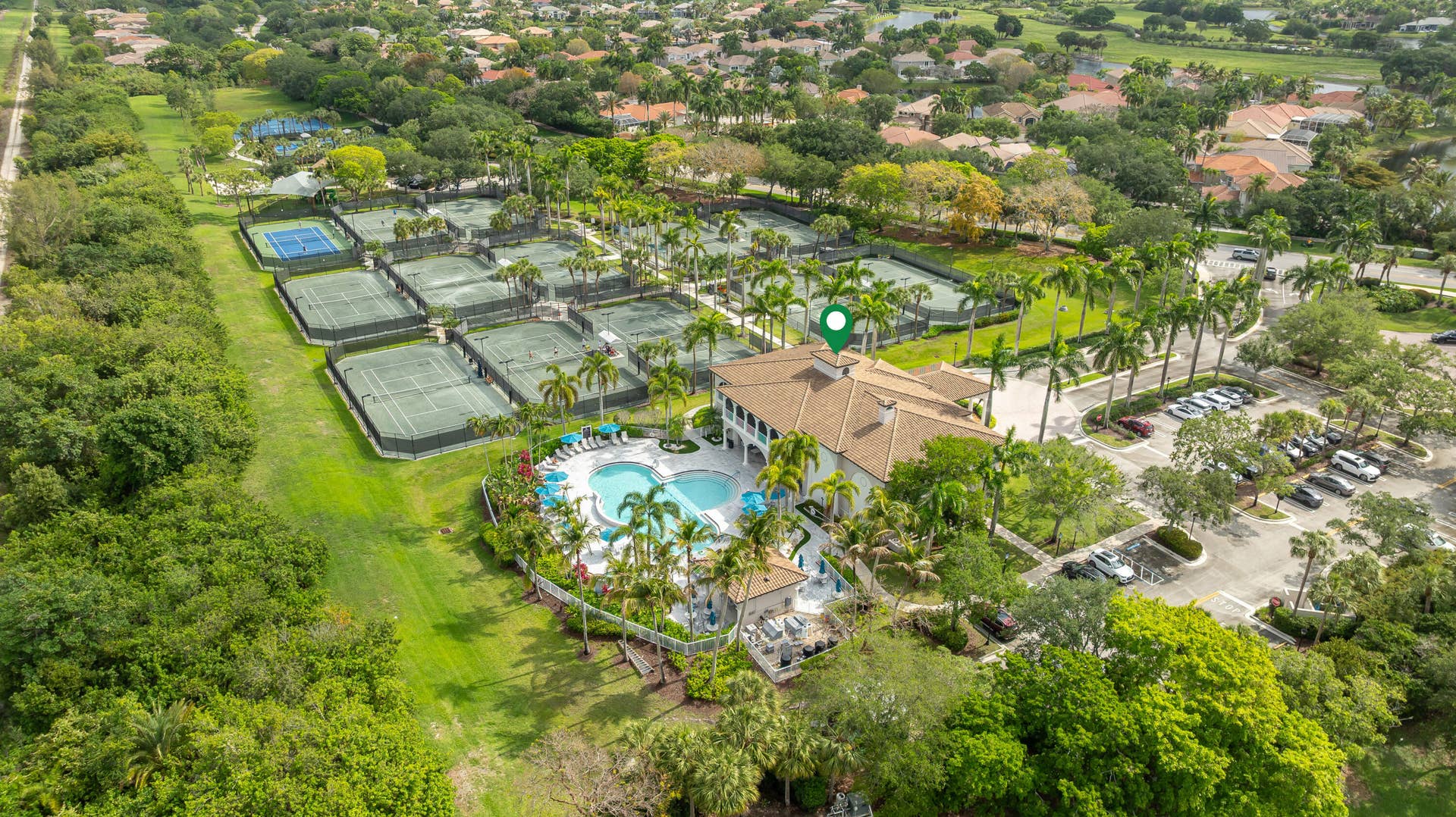 Multiple tennis courts, Pickleball clubhouse pool and fitness center across the street