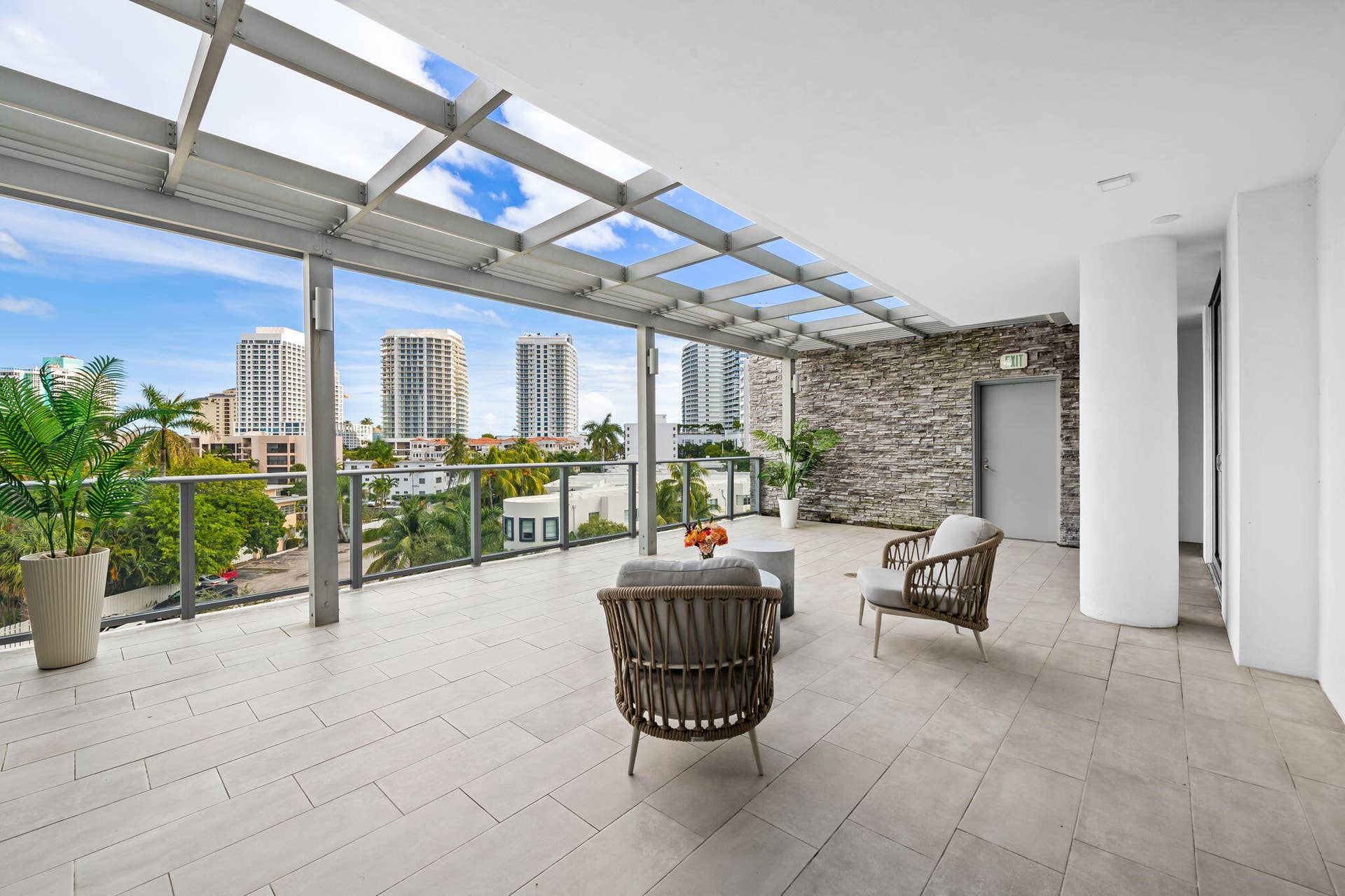 435 Bayshore Drive, #302, Fort Lauderdale, FL 33304 Virtually staged Expansive 555 SF. Lanai with Pergola
