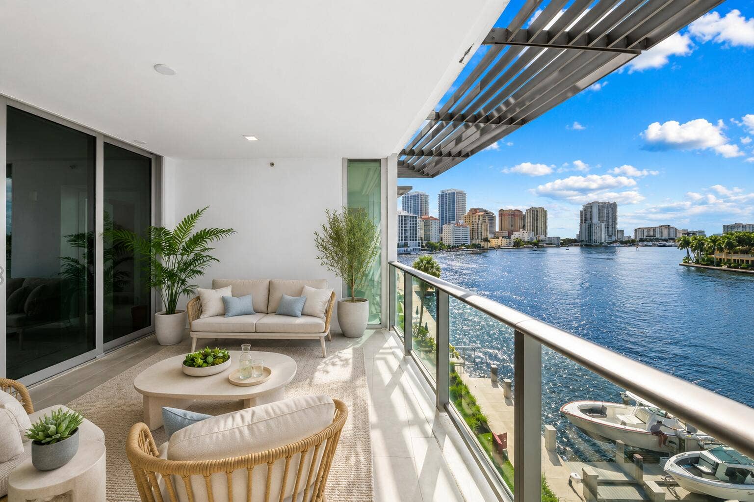 435 Bayshore Drive, #302, Fort Lauderdale, FL 33304 Expansive Balcony view of the Widest part of the Intracoastal and Middle River across from $30-40M homes