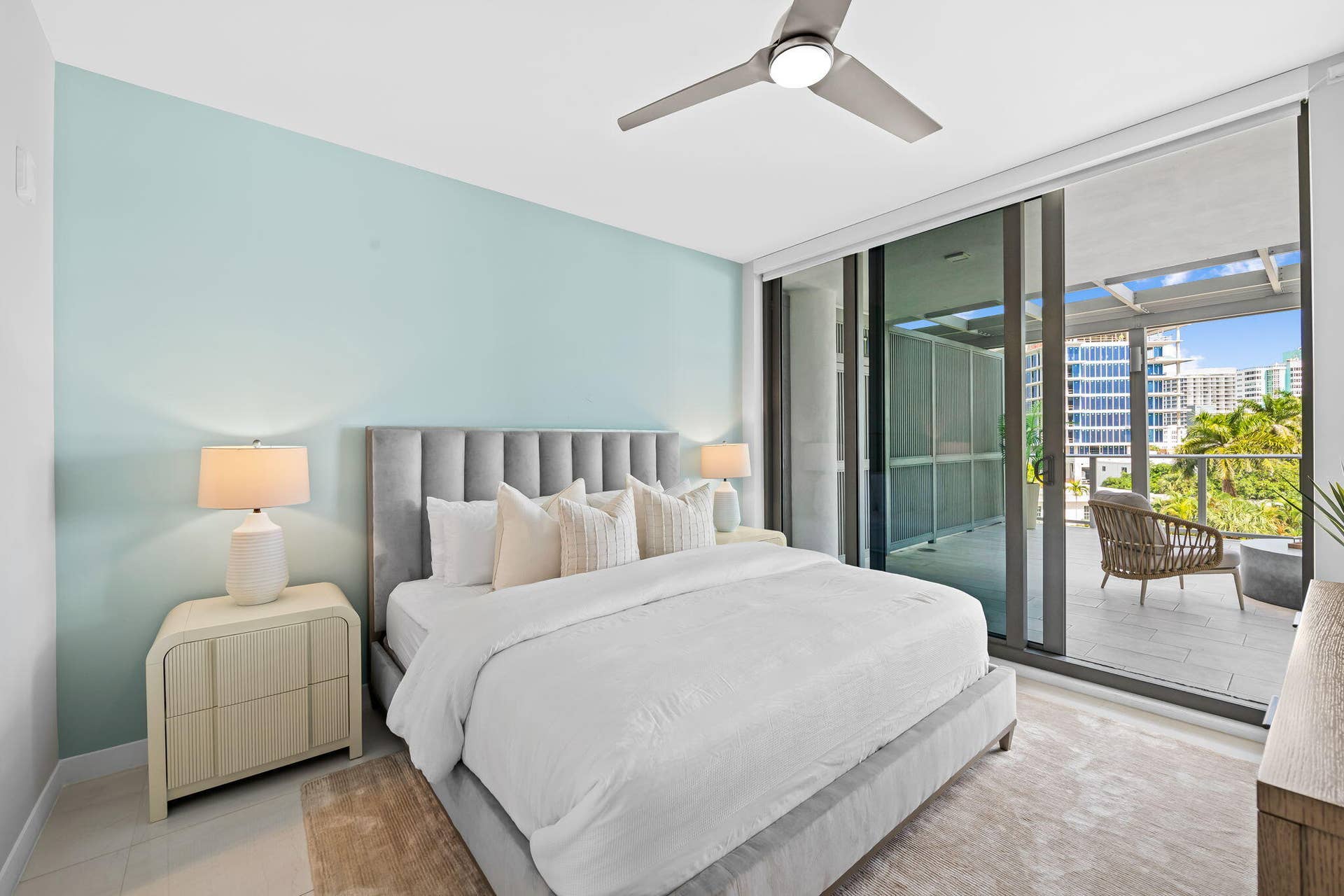 435 Bayshore Drive, #302, Fort Lauderdale, FL 33304 En-suite Guest Bedroom 1 with access to the 555sf. East terrace
