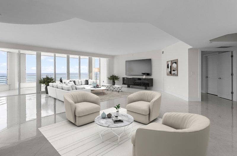 1700 S Ocean Boulevard, #15c, Lauderdale By The Sea, FL 33062 Living Room & Bar Area Virtually Staged