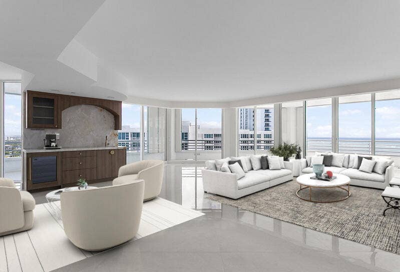 1700 S Ocean Boulevard, #15c, Lauderdale By The Sea, FL 33062 Living Room & Bar Area Virtually Staged
