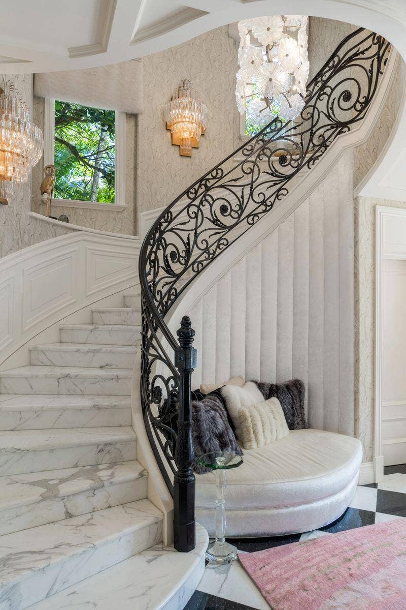 1131 Hillsboro Mile, Hillsboro Beach, FL 33062 Marble elegant stair way with imported Murano glass chandelier