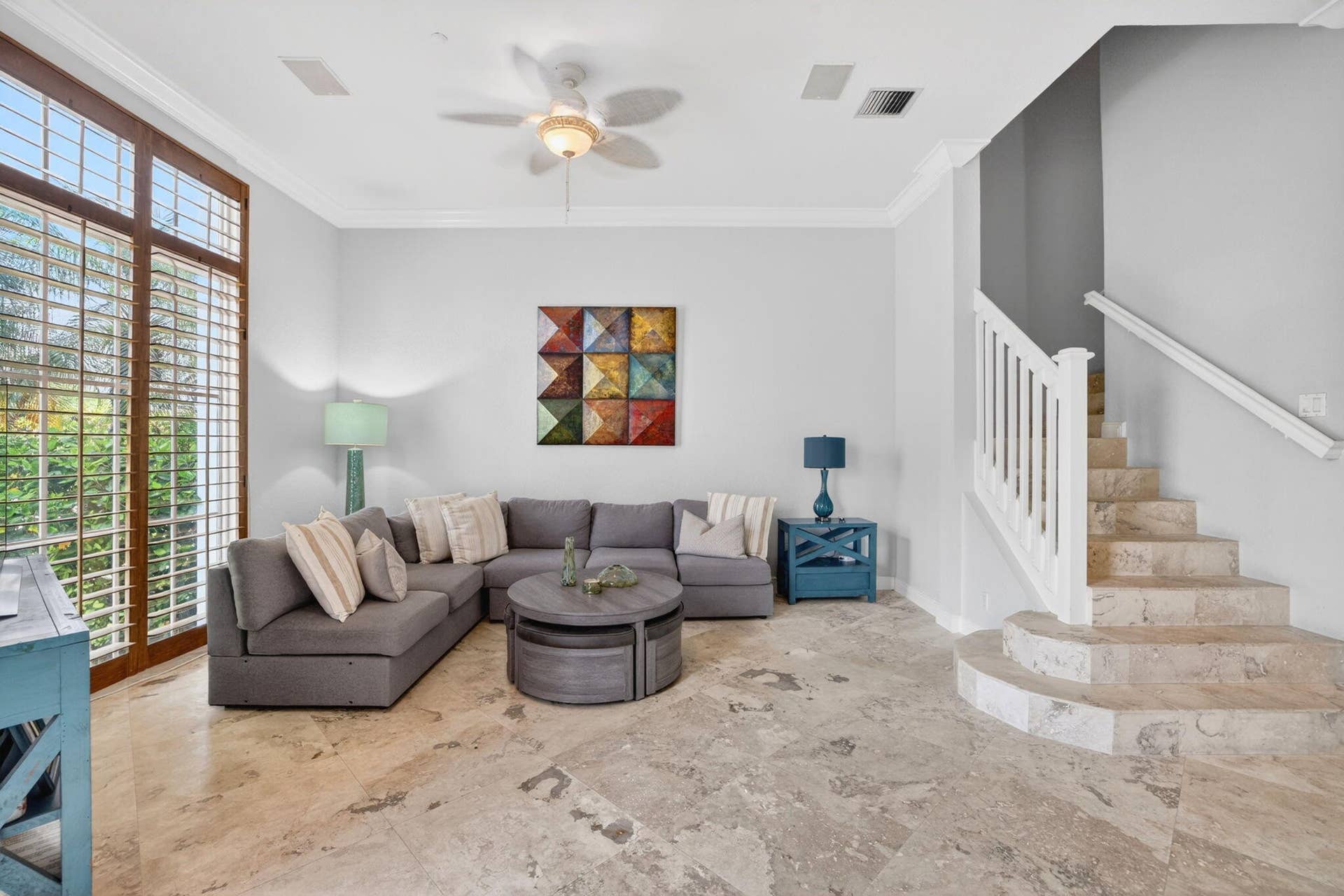 2860 Marina Circle, Lighthouse Point, FL 33064 Family Room with Plantaion Shutters