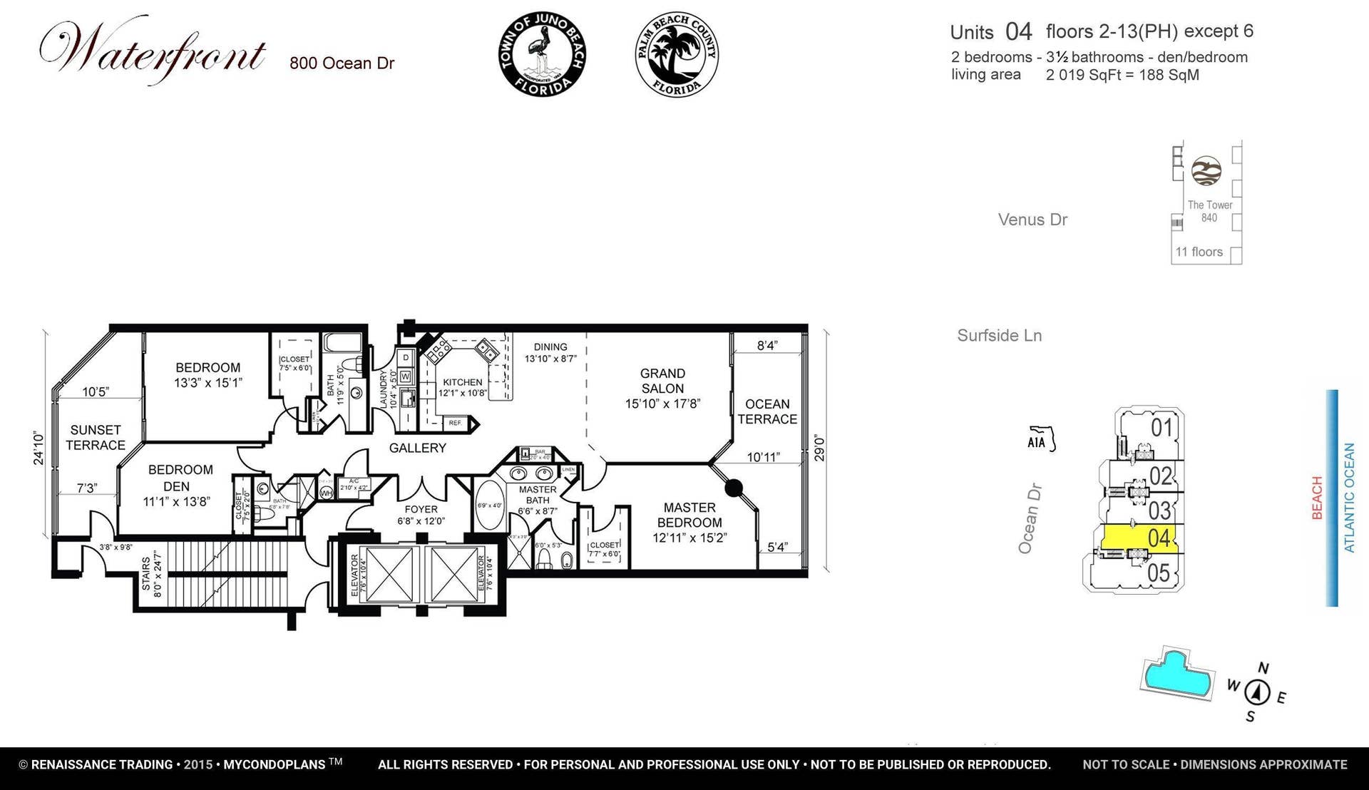 800 Ocean Drive, #404, Juno Beach, FL 33408 Floor Plan