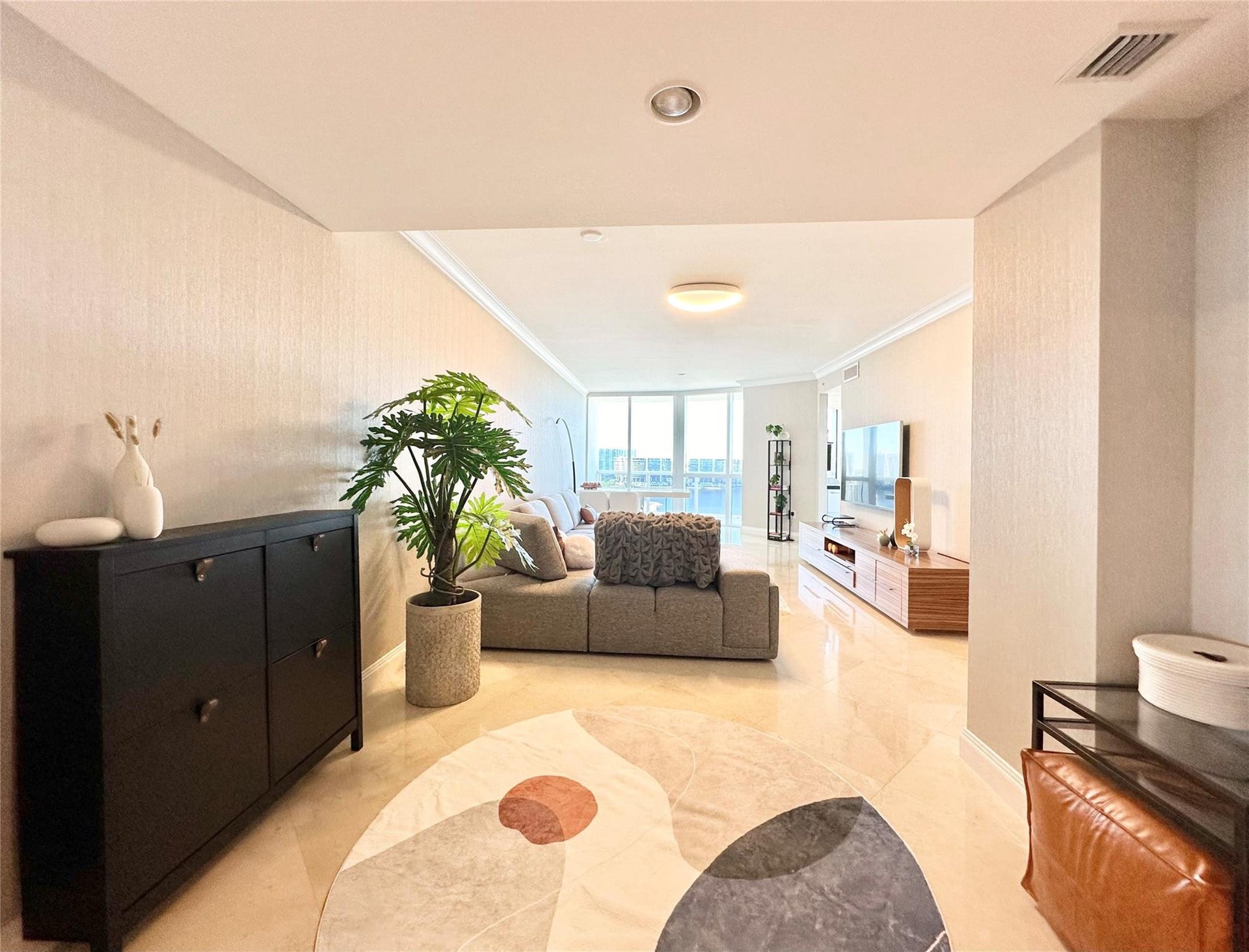 Full view of living room from entry area