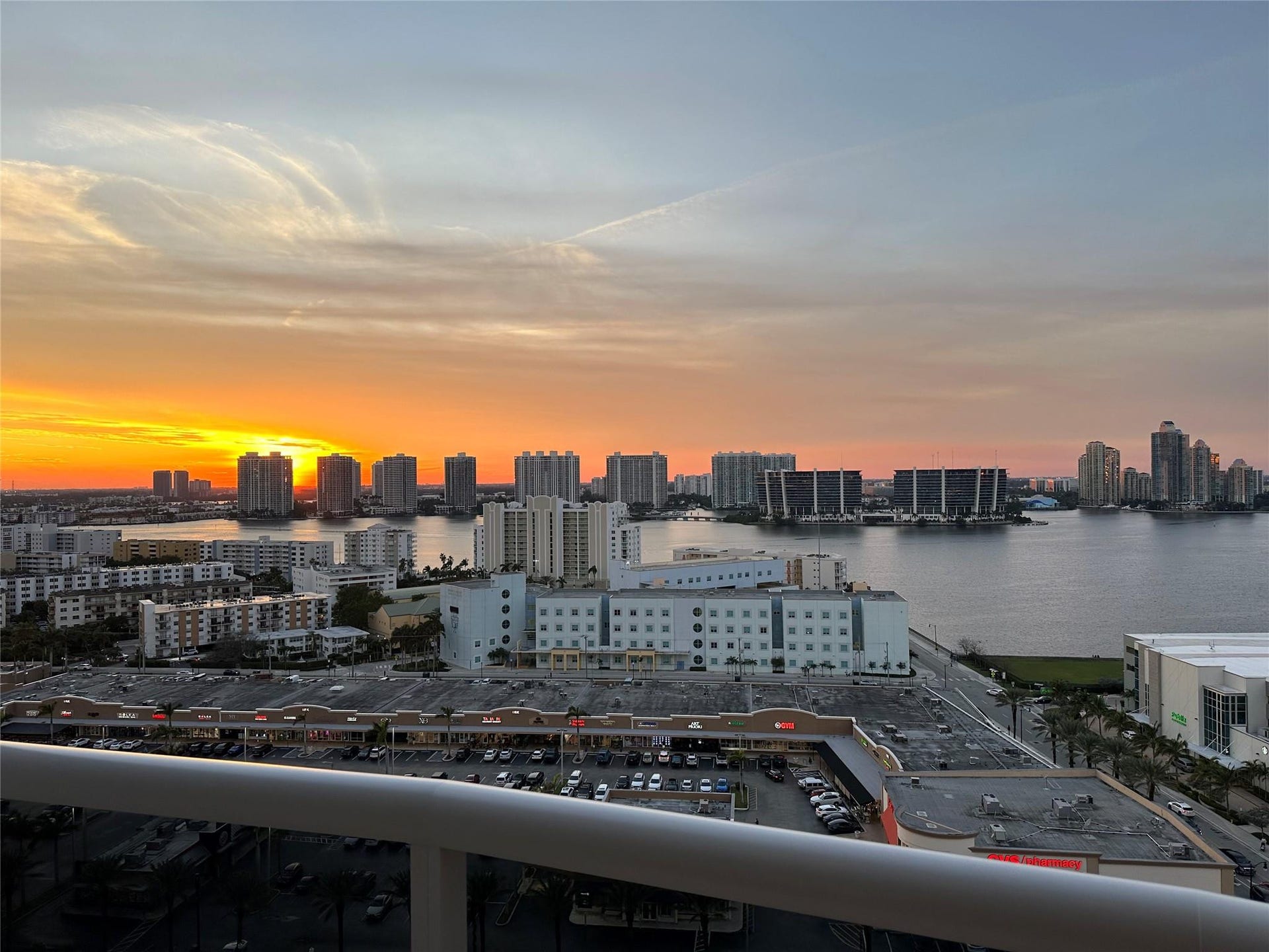 Sunset view of imtracoastal and skyline from balcony