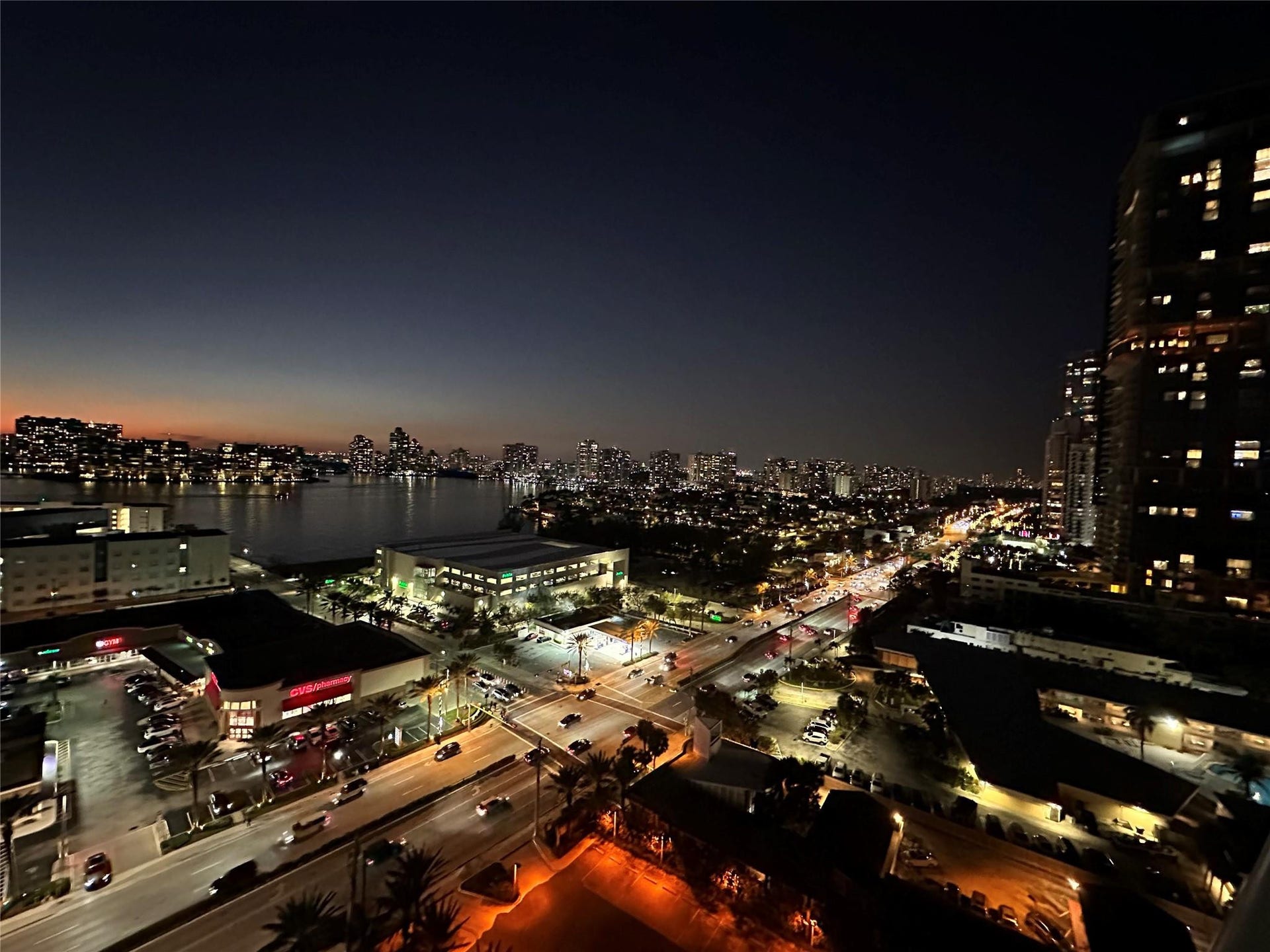 Another view in evening from balcony of unit.