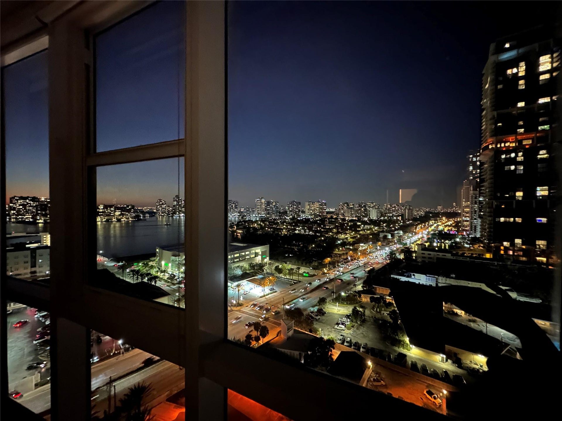 kitchen night time view of intracoastal and city night
