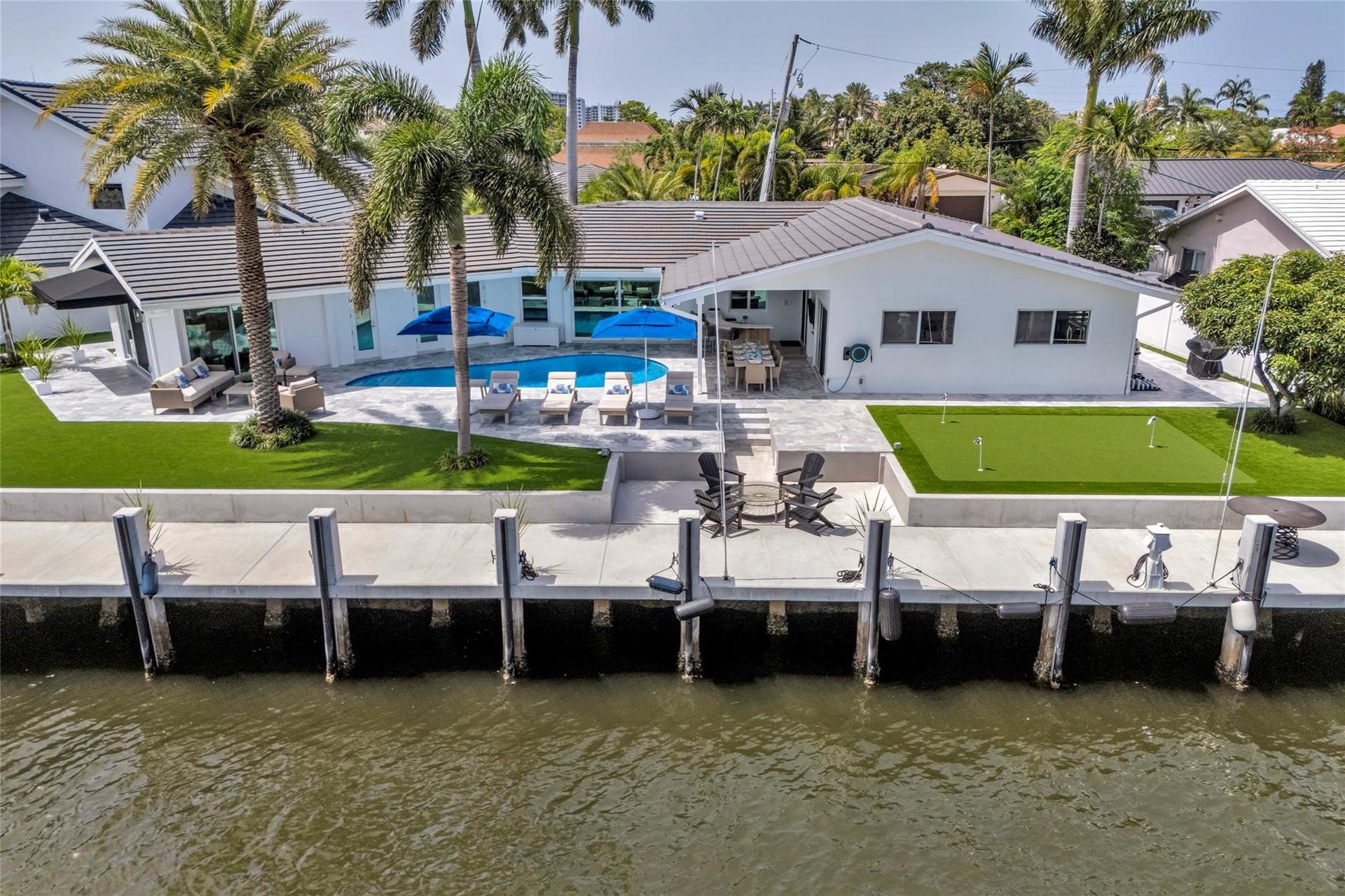 One of kind 3 Bedroom / 3.5 Bathroom Waterfront Estate all 1 Level with Intercostal Views and 150ft of dockage.