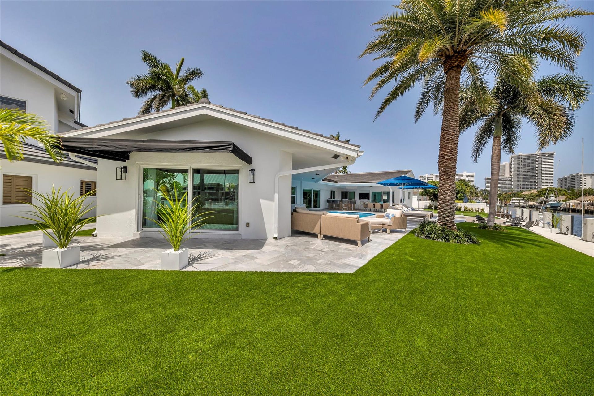 Large backyard overlooking canal