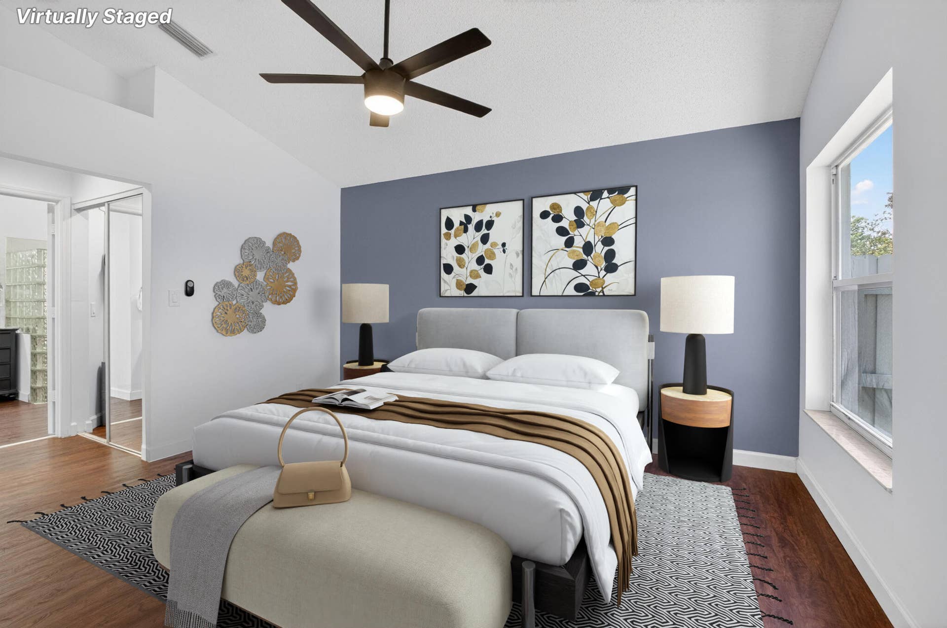 virtually staged/main bedroom