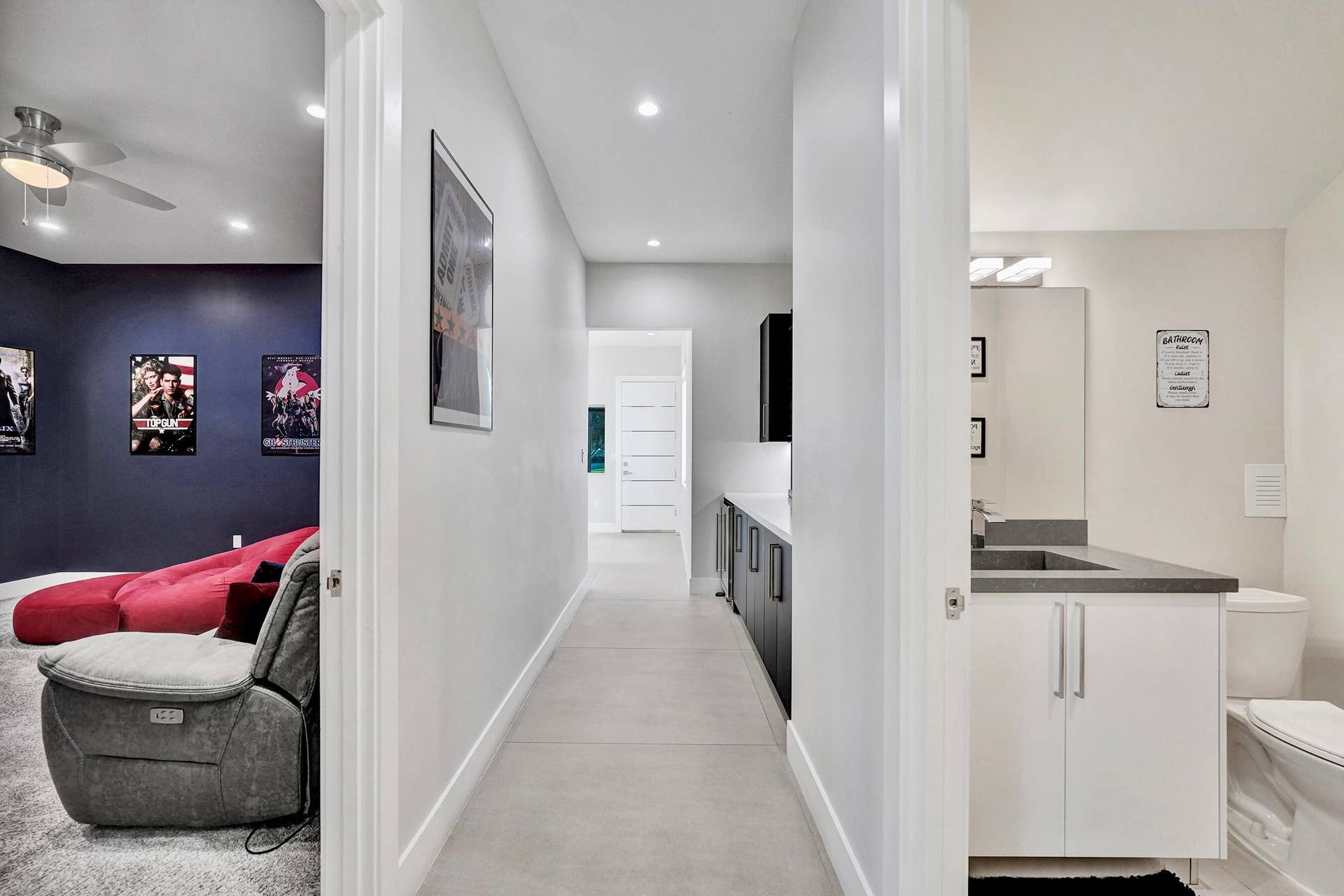 Theater room to half bath